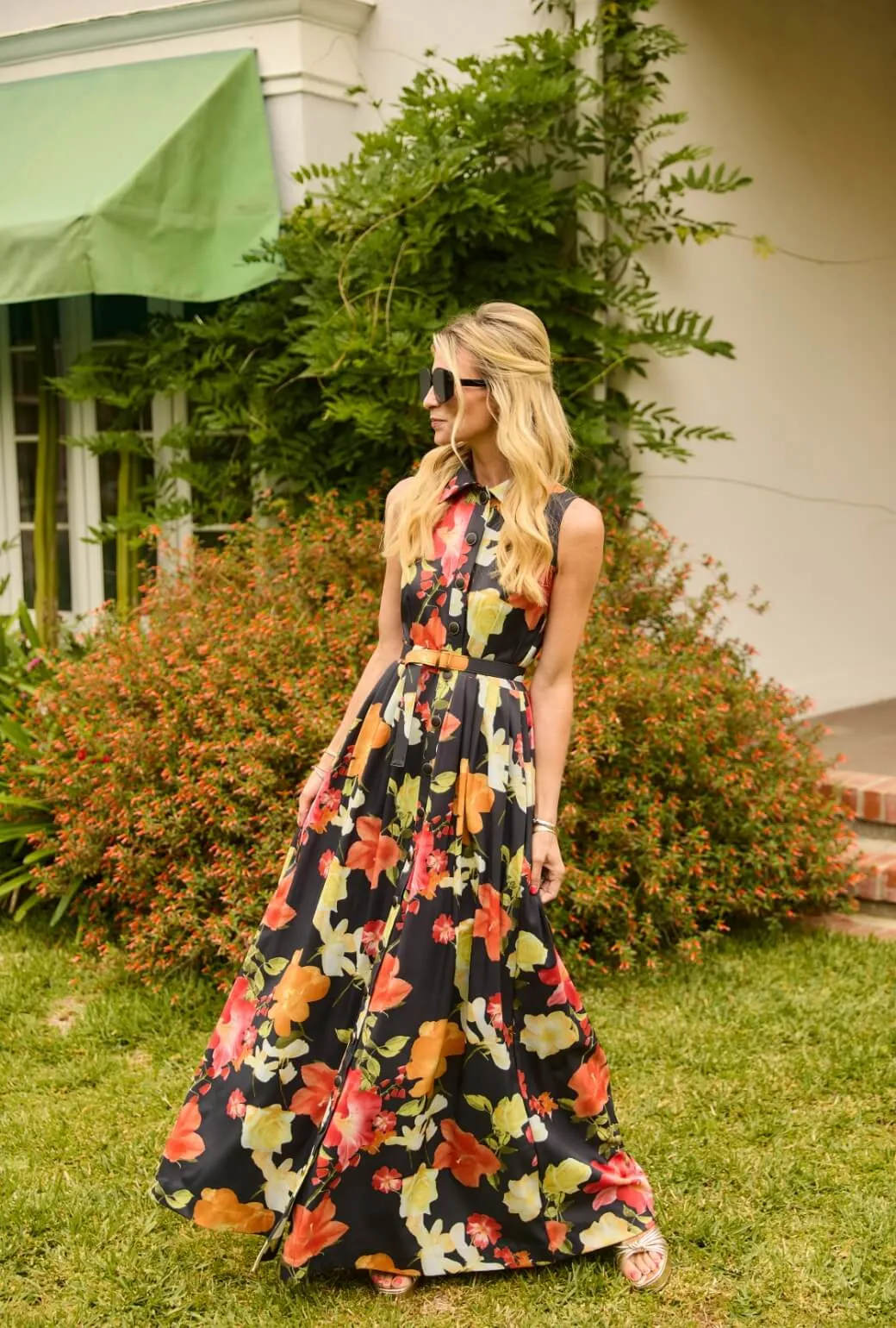 Sleeveless Shirtdress MAXI - Hibiscus modern twist