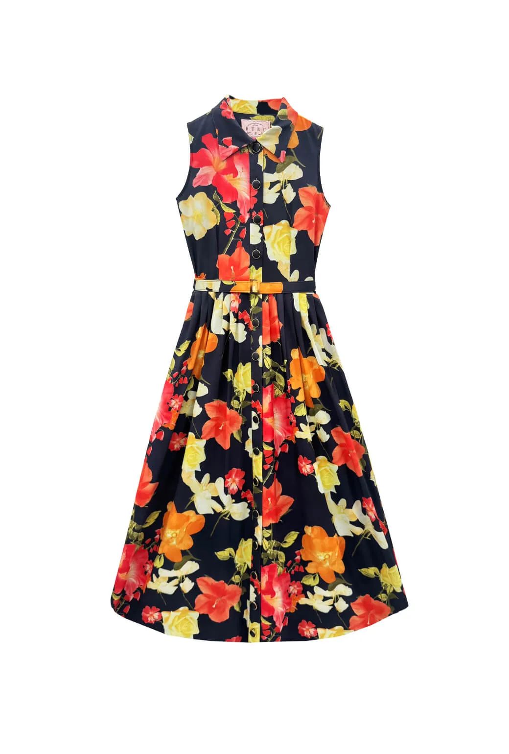 Sleeveless Shirtdress MIDI - Hibiscus airy comfort