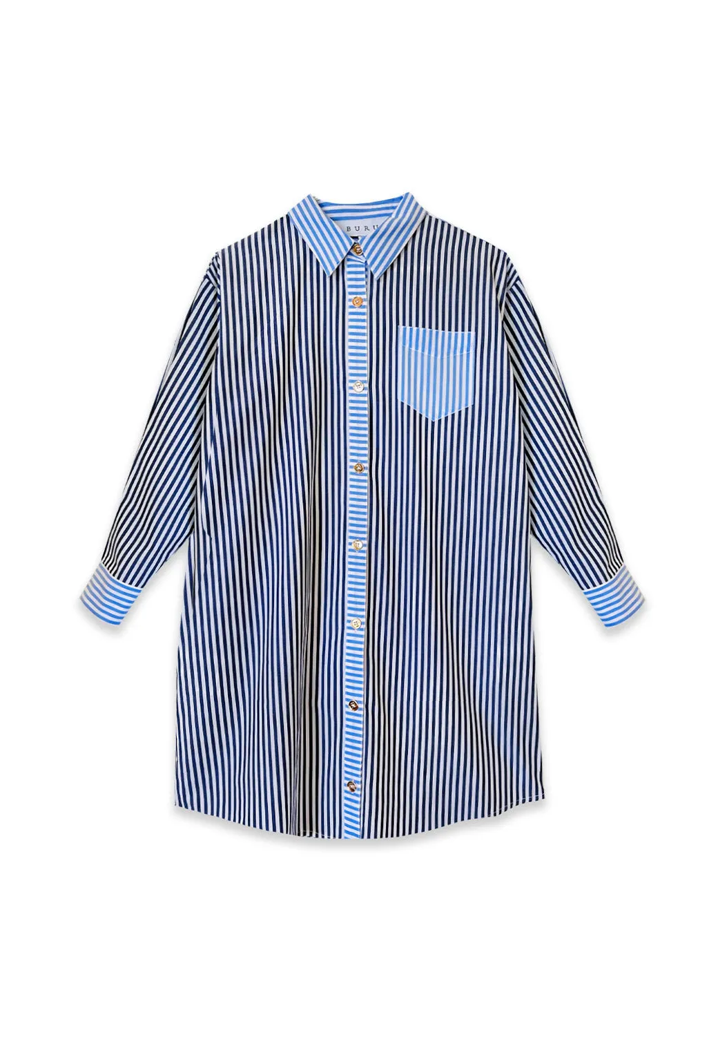 Slim Fit Boyfriend Shirtdress - Blue Stripe sweet vibe