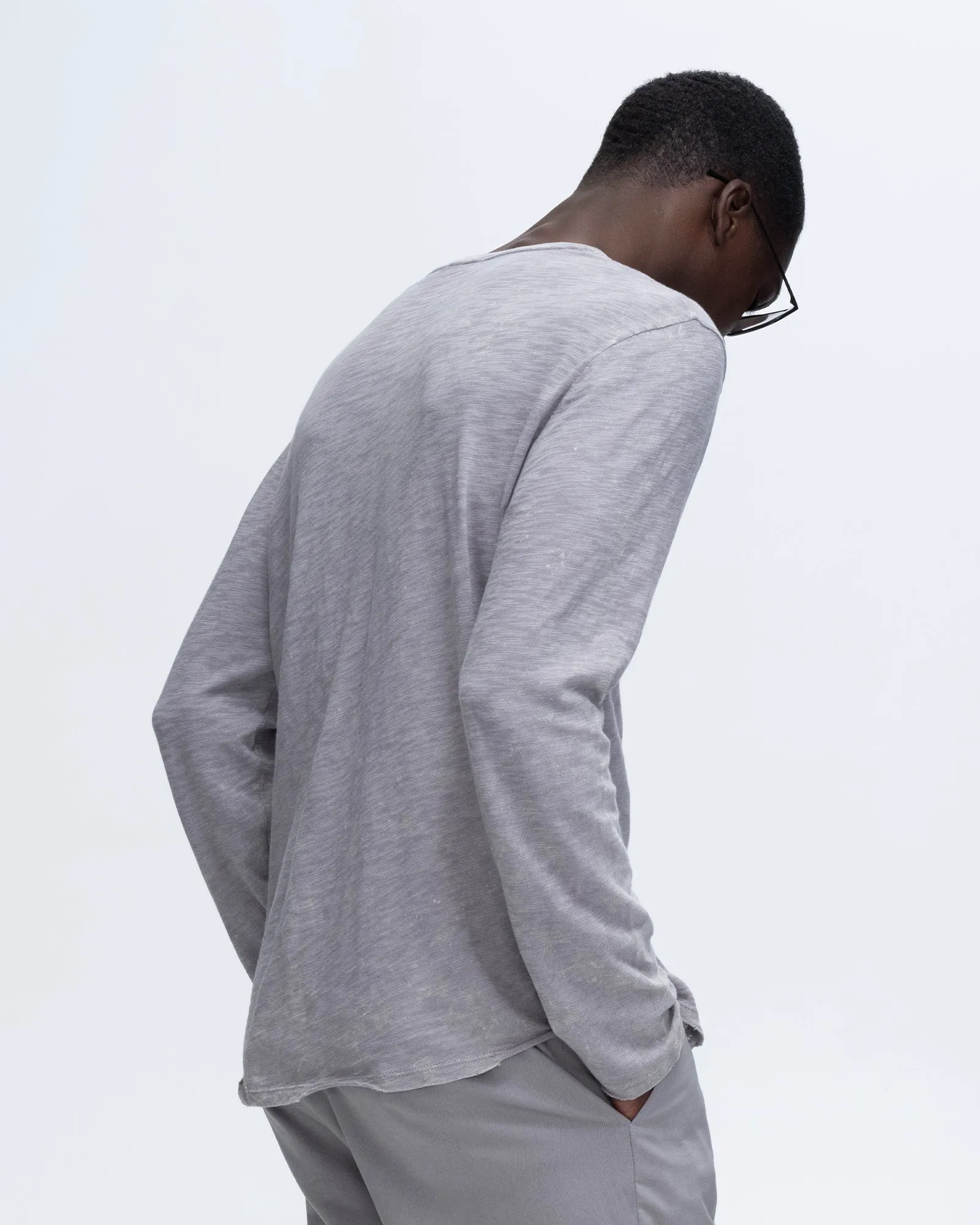 Slub Jersey Chroma Wash Long Sleeve Destroyed Wash Tee - Shark everyday wear
