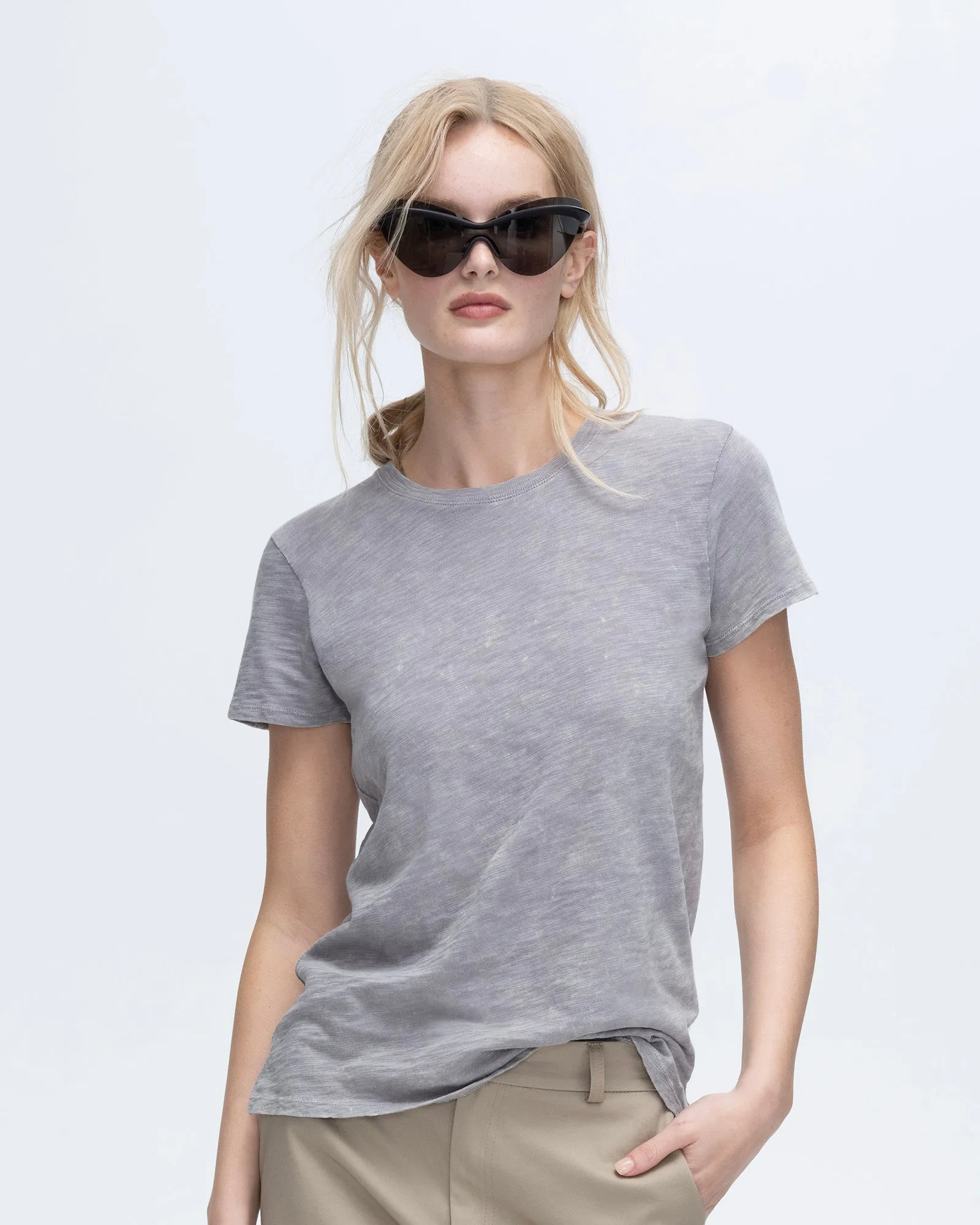 Slub Jersey Chroma Wash Schoolboy Short Sleeve Crew Neck Tee - Shark go casual
