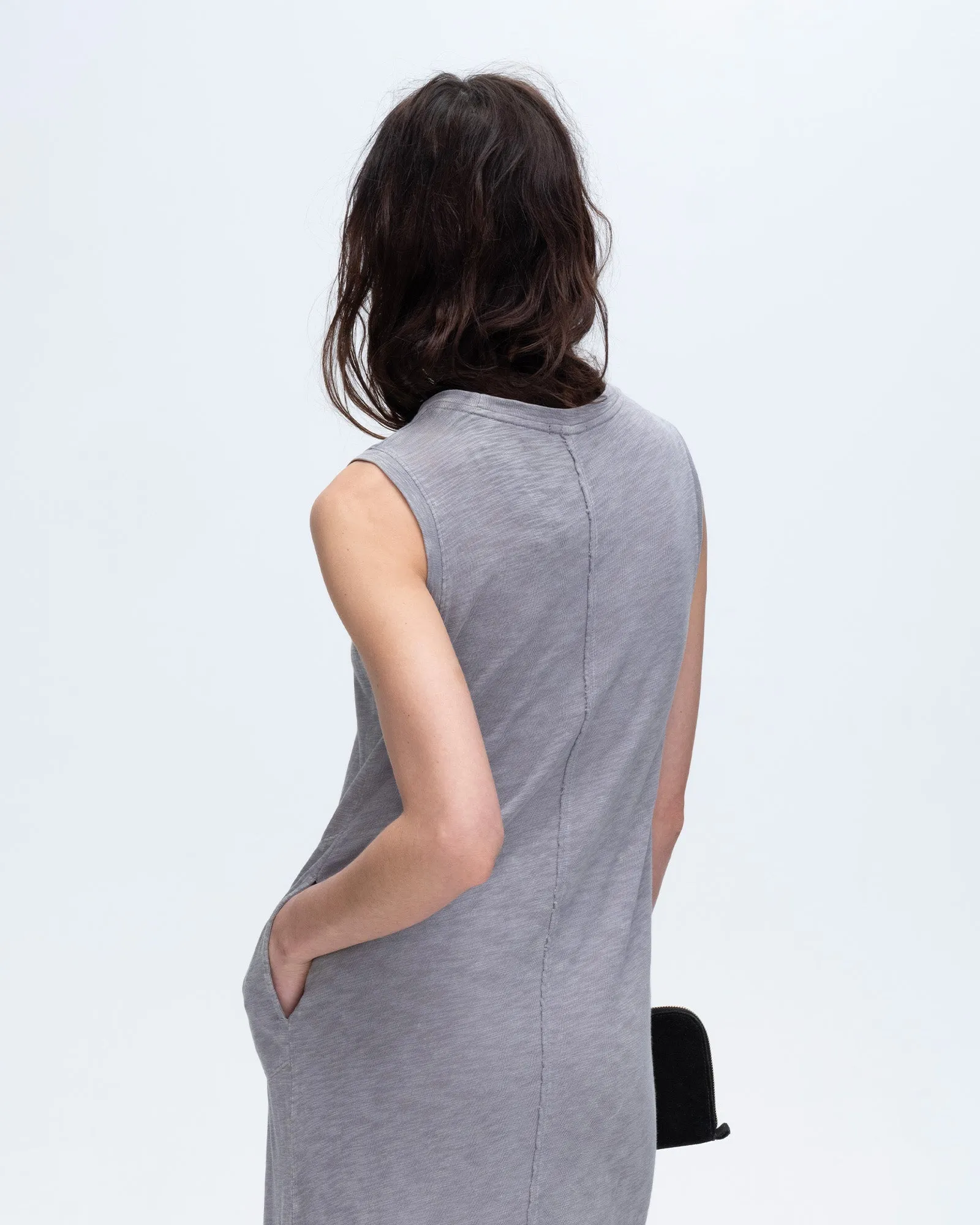 Slub Jersey Chroma Wash Sleeveless Crew Neck Midi Dress - Shark cozy edit