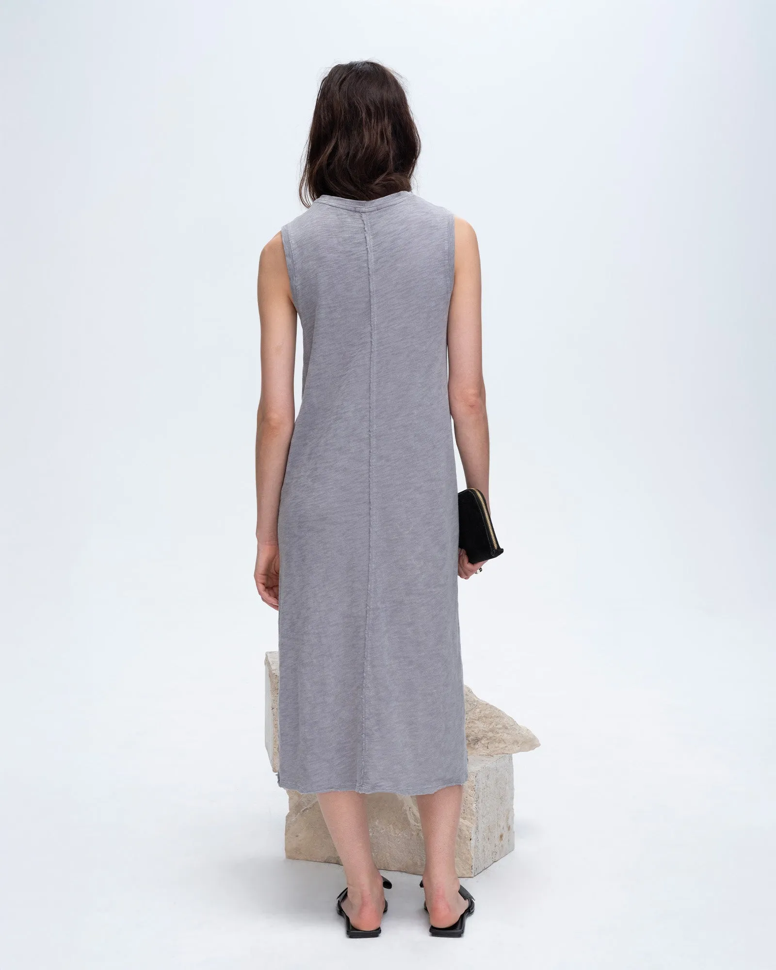 Slub Jersey Chroma Wash Sleeveless Crew Neck Midi Dress - Shark breezy outfit