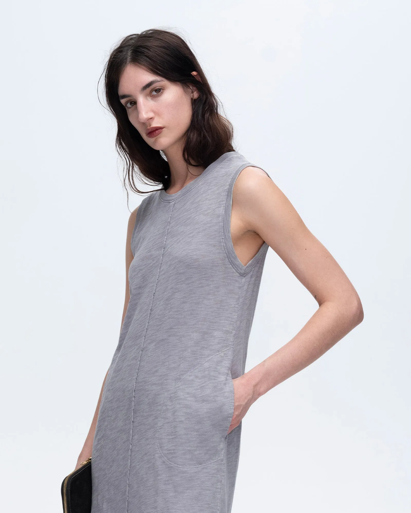 Slub Jersey Chroma Wash Sleeveless Crew Neck Midi Dress - Shark modern twist