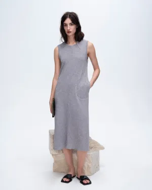 Slub Jersey Chroma Wash Sleeveless Crew Neck Midi Dress - Shark glowy tone