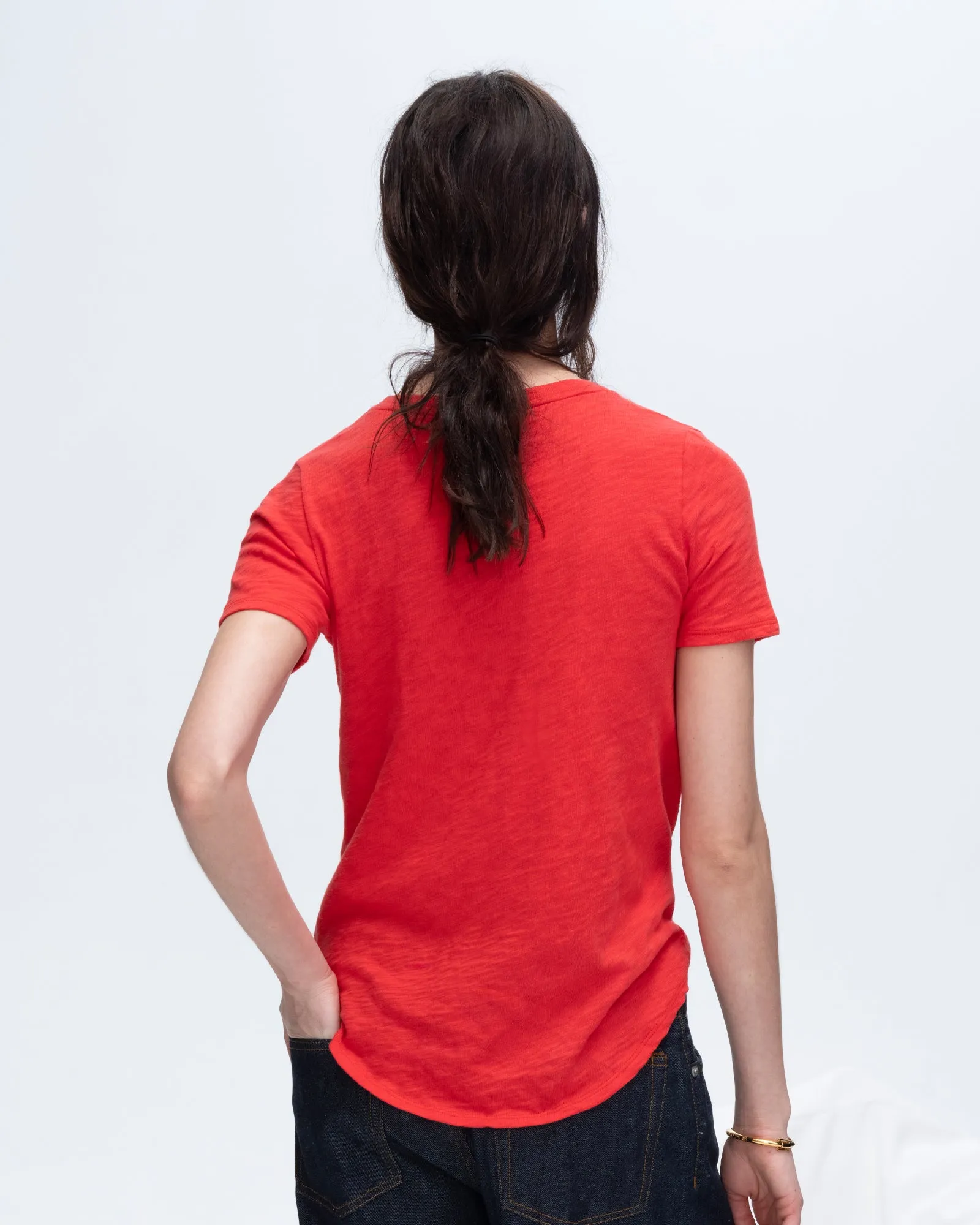 Slub Jersey Classic Short Sleeve V-Neck Tee - Cardinal Red casual shift