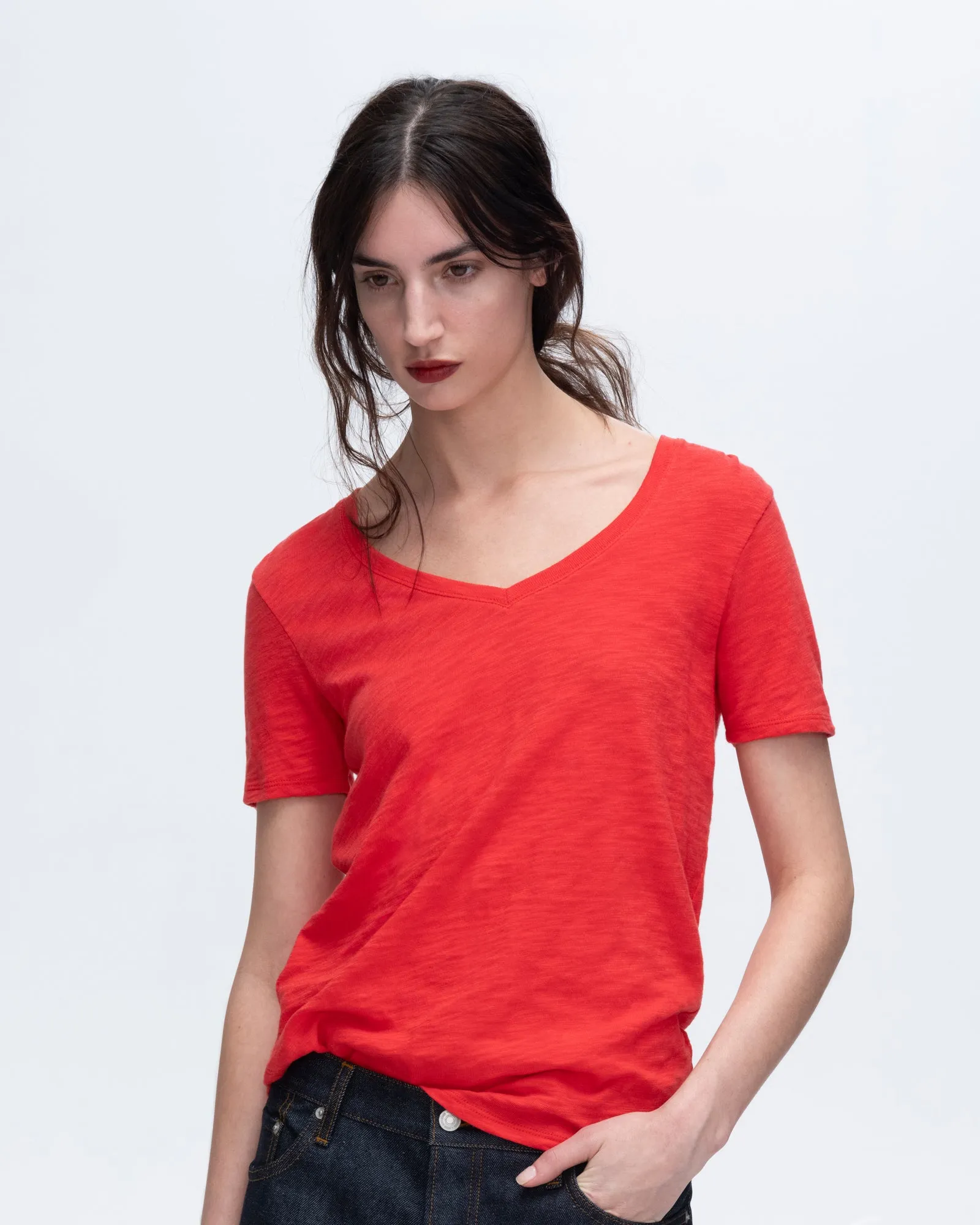Slub Jersey Classic Short Sleeve V-Neck Tee - Cardinal Red casual wear