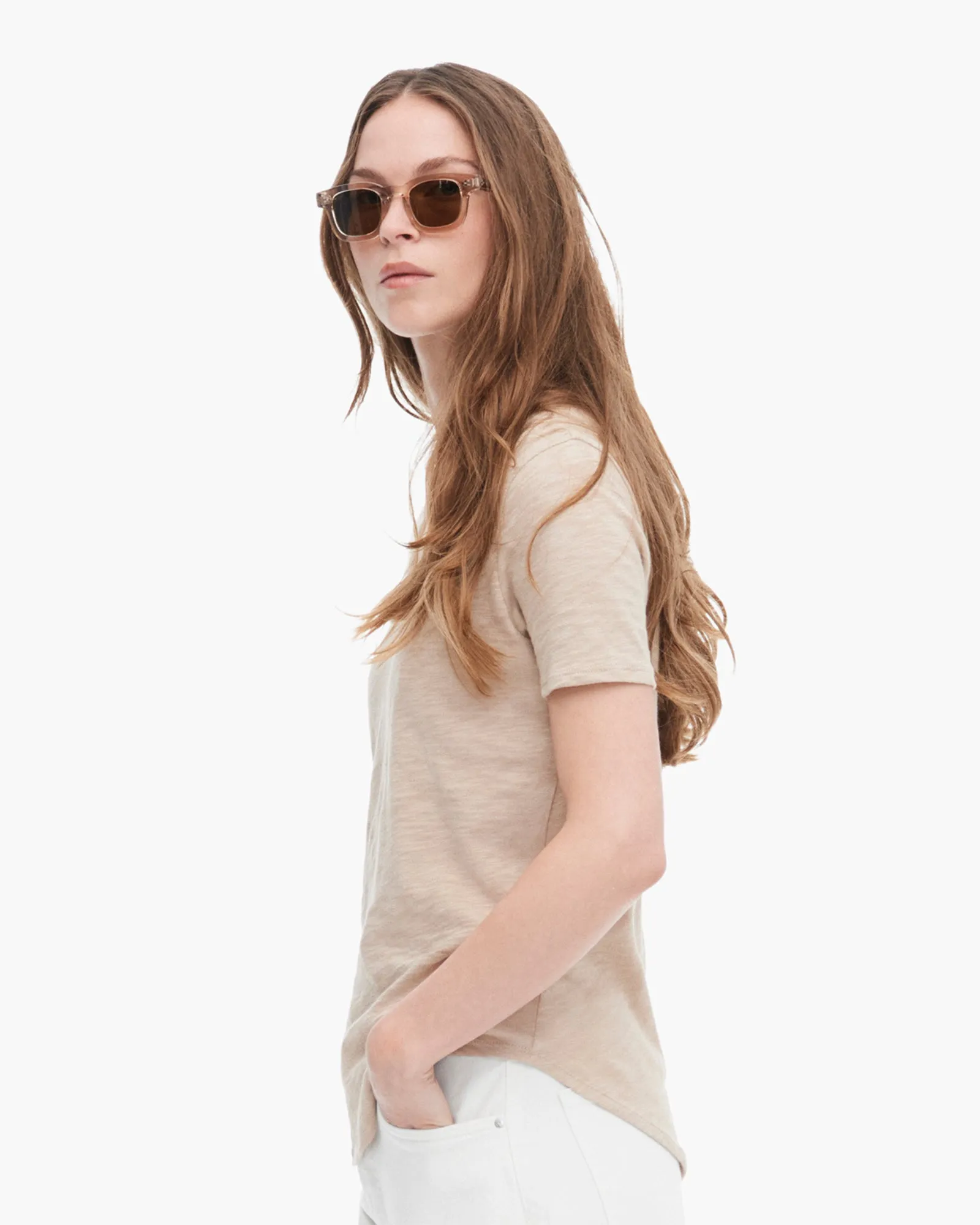 Slub Jersey Classic Short Sleeve V-Neck Tee - Dune trend touch