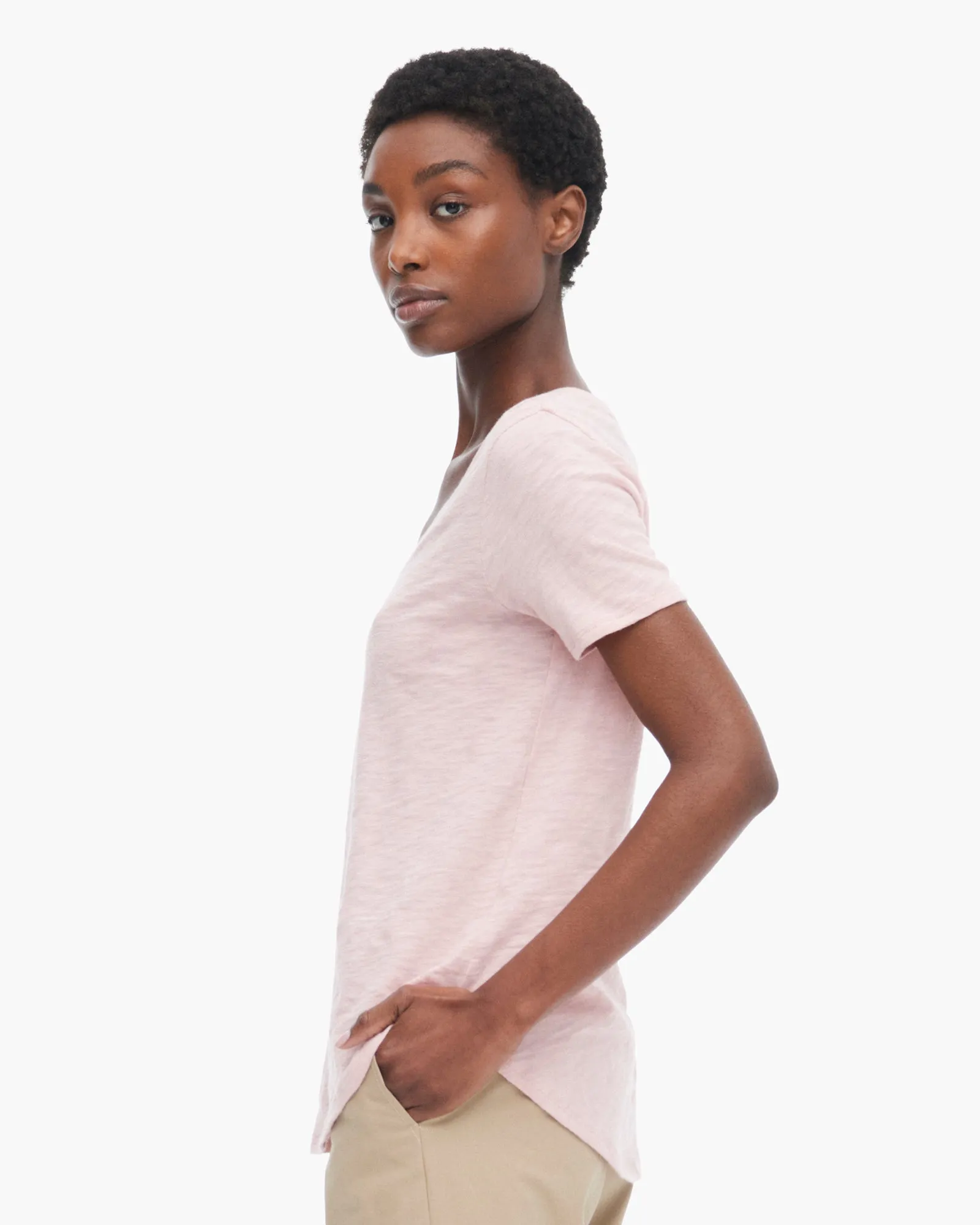 Slub Jersey Classic Short Sleeve V-Neck Tee - English Rose home vibe