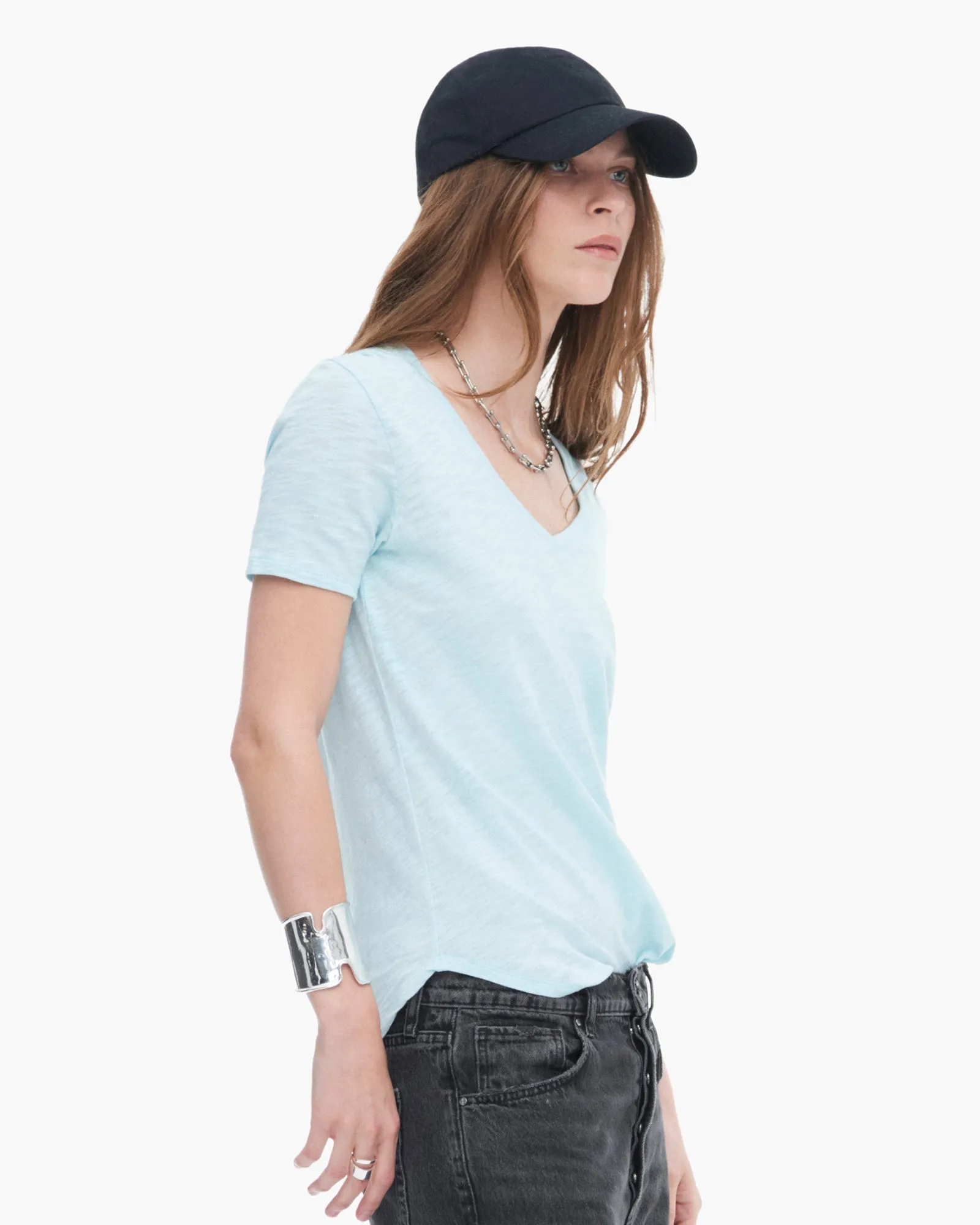 Slub Jersey Classic Short Sleeve V-Neck Tee - Ocean Blue clean comfort