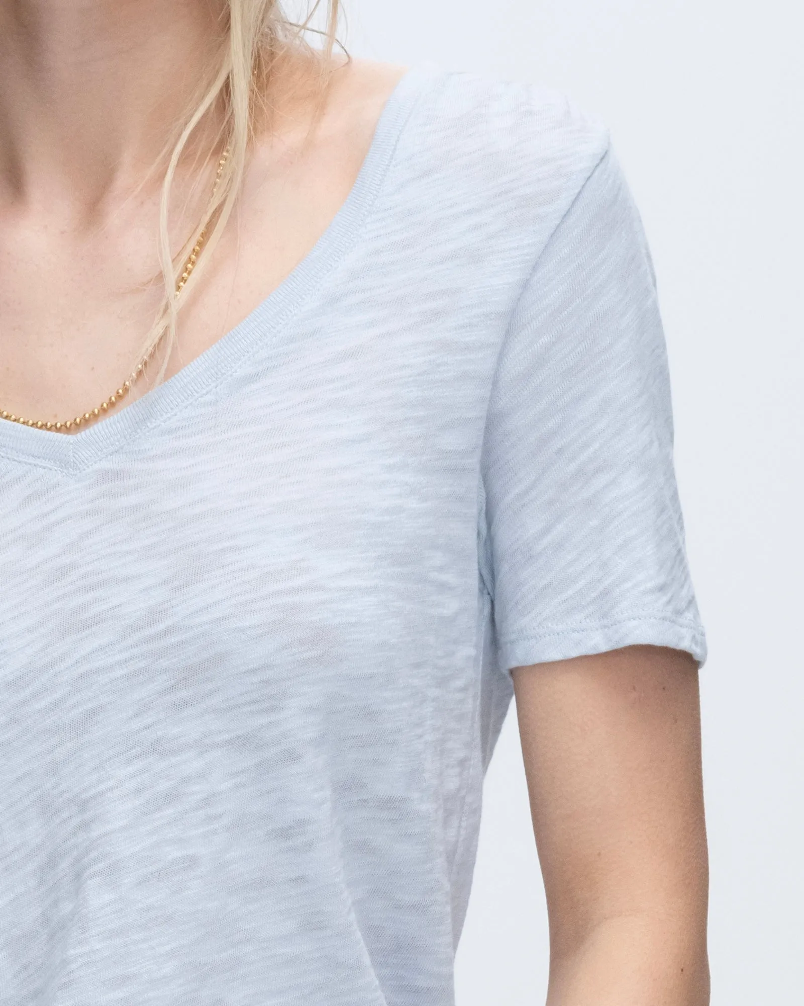 Slub Jersey Classic Short Sleeve V-Neck Tee - Powder Blue home stretch