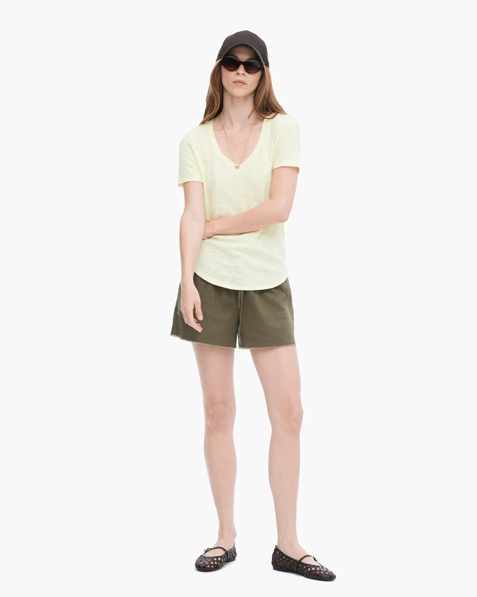 Slub Jersey Classic Short Sleeve V-Neck Tee - Tender Yellow travel style