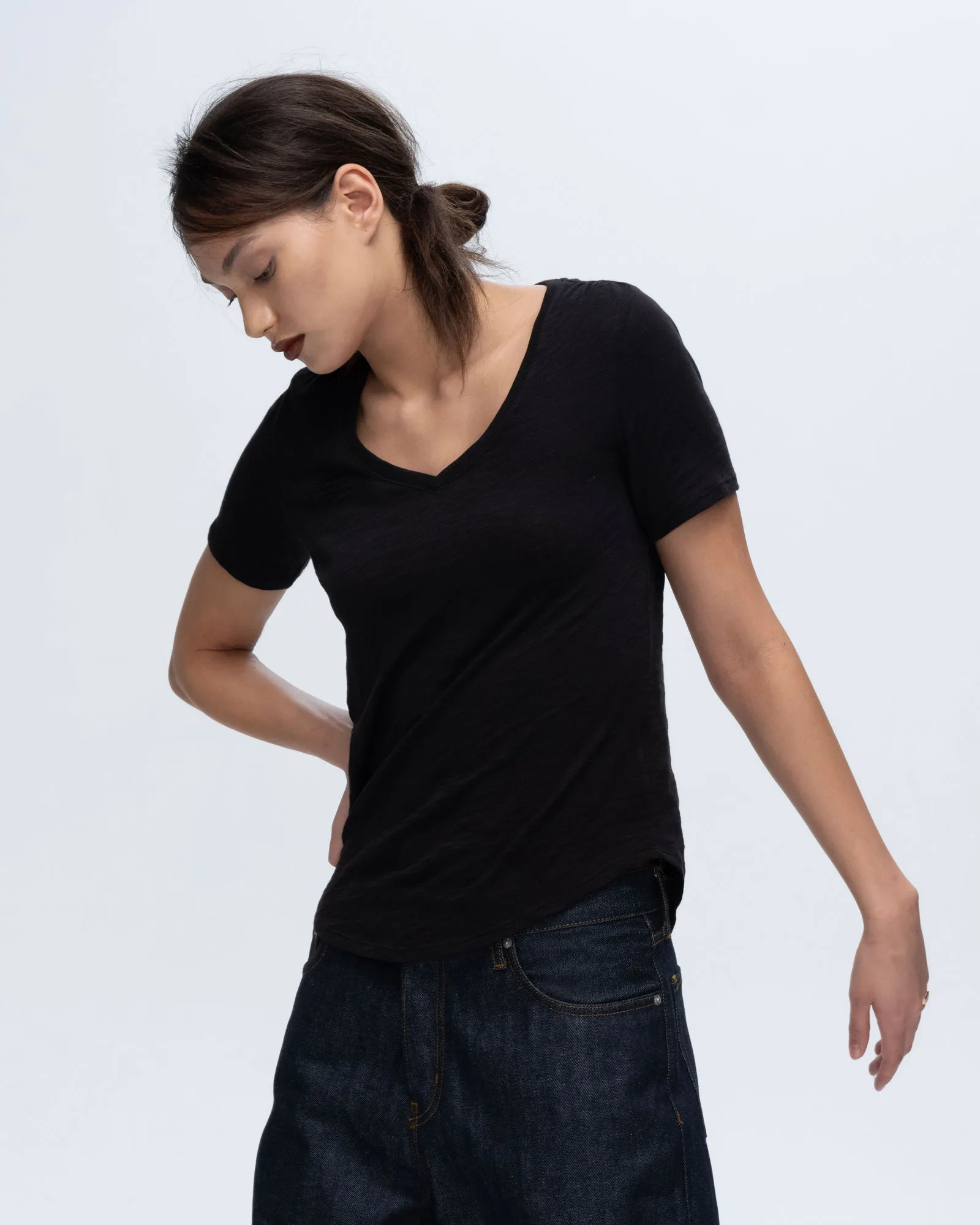 Slub Jersey Classic V-Neck Tee - Black lounge ready