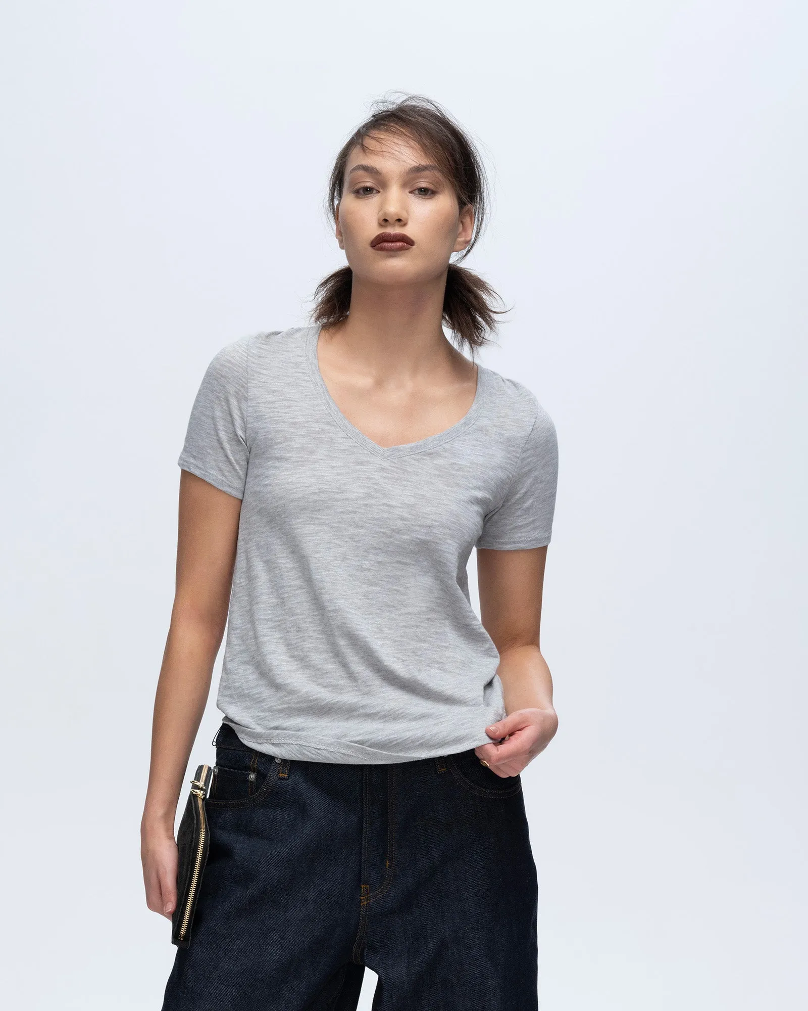 Slub Jersey Classic V-Neck Tee - Heather Grey feel right