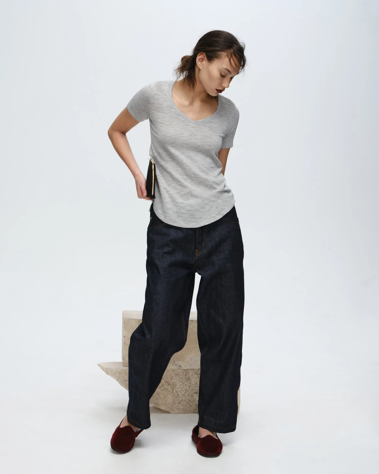 Slub Jersey Classic V-Neck Tee - Heather Grey effortless chic