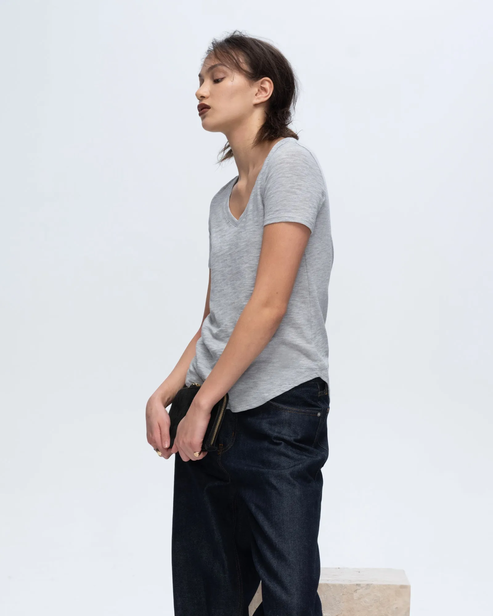 Slub Jersey Classic V-Neck Tee - Heather Grey classic design