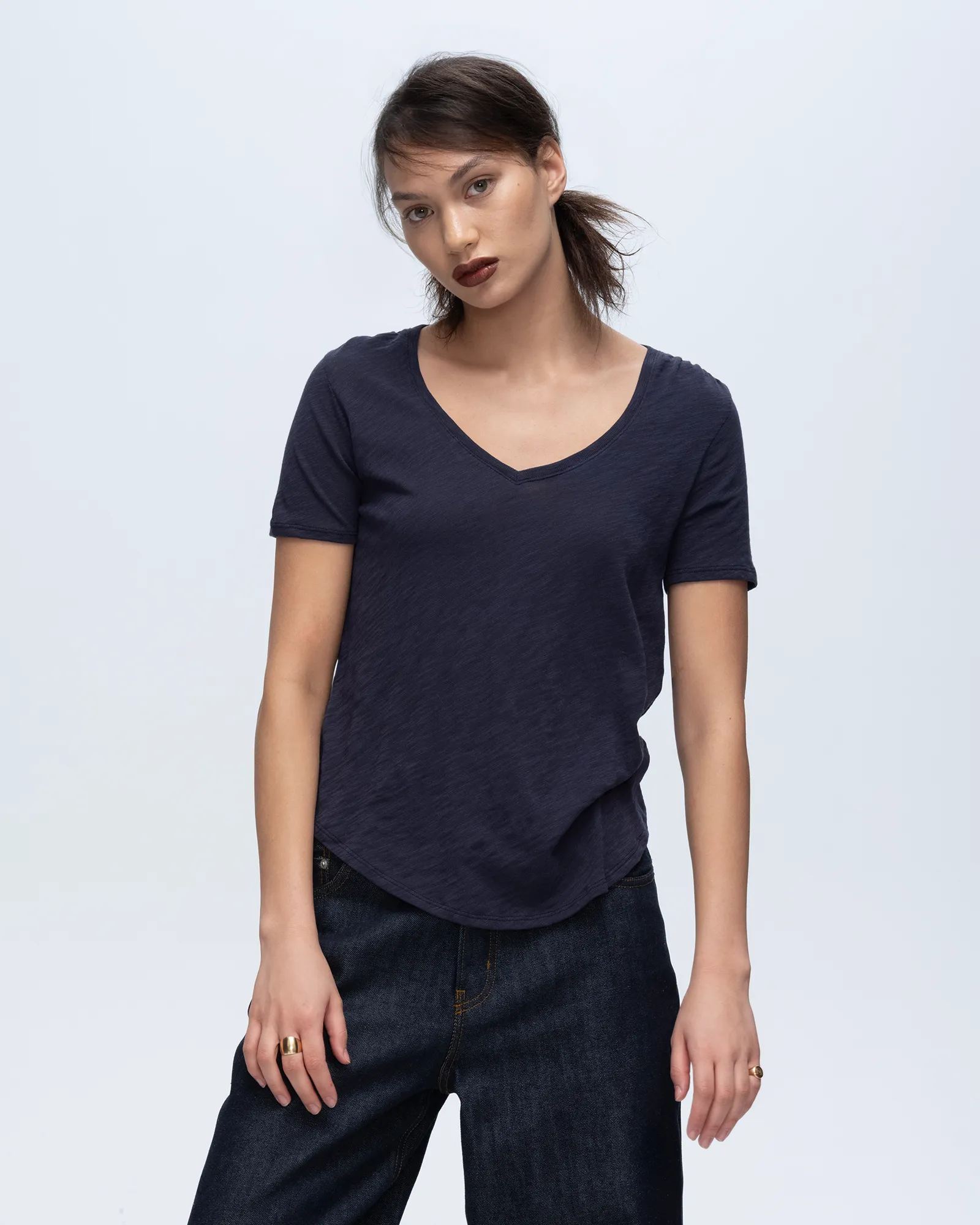 Slub Jersey Classic V-Neck Tee - Midnight air breeze