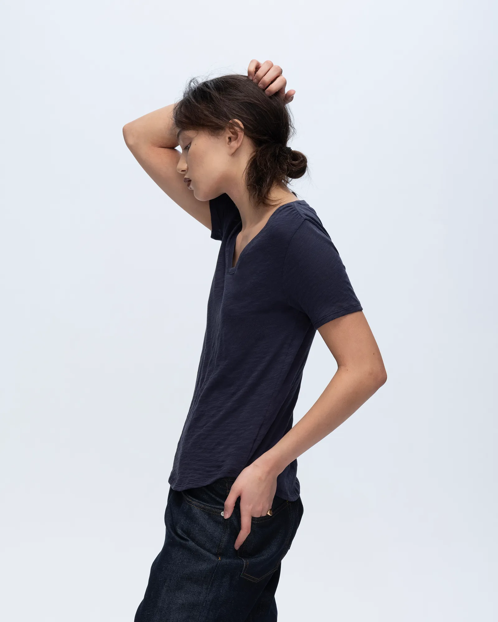 Slub Jersey Classic V-Neck Tee - Midnight casual shift