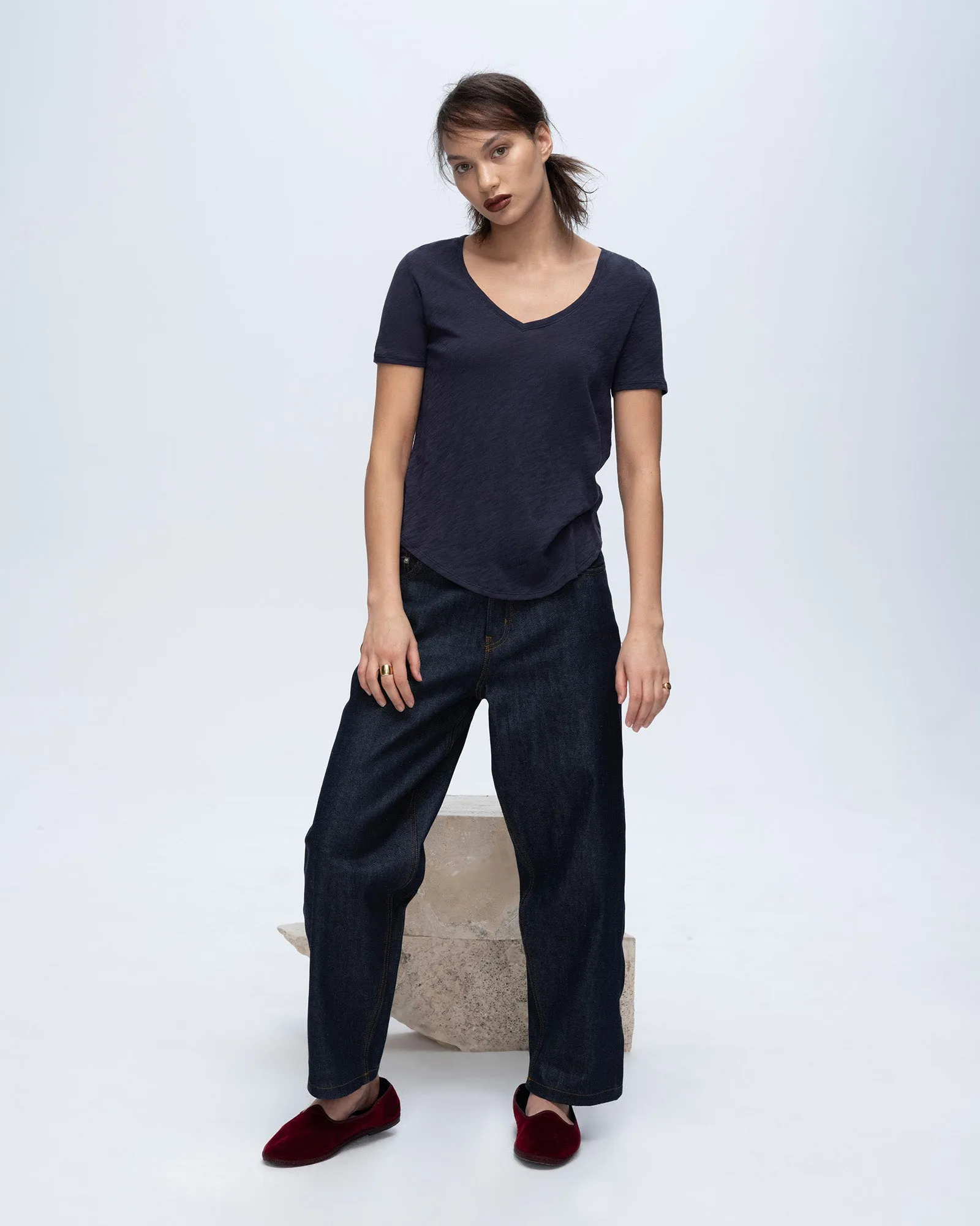 Slub Jersey Classic V-Neck Tee - Midnight laidback mood