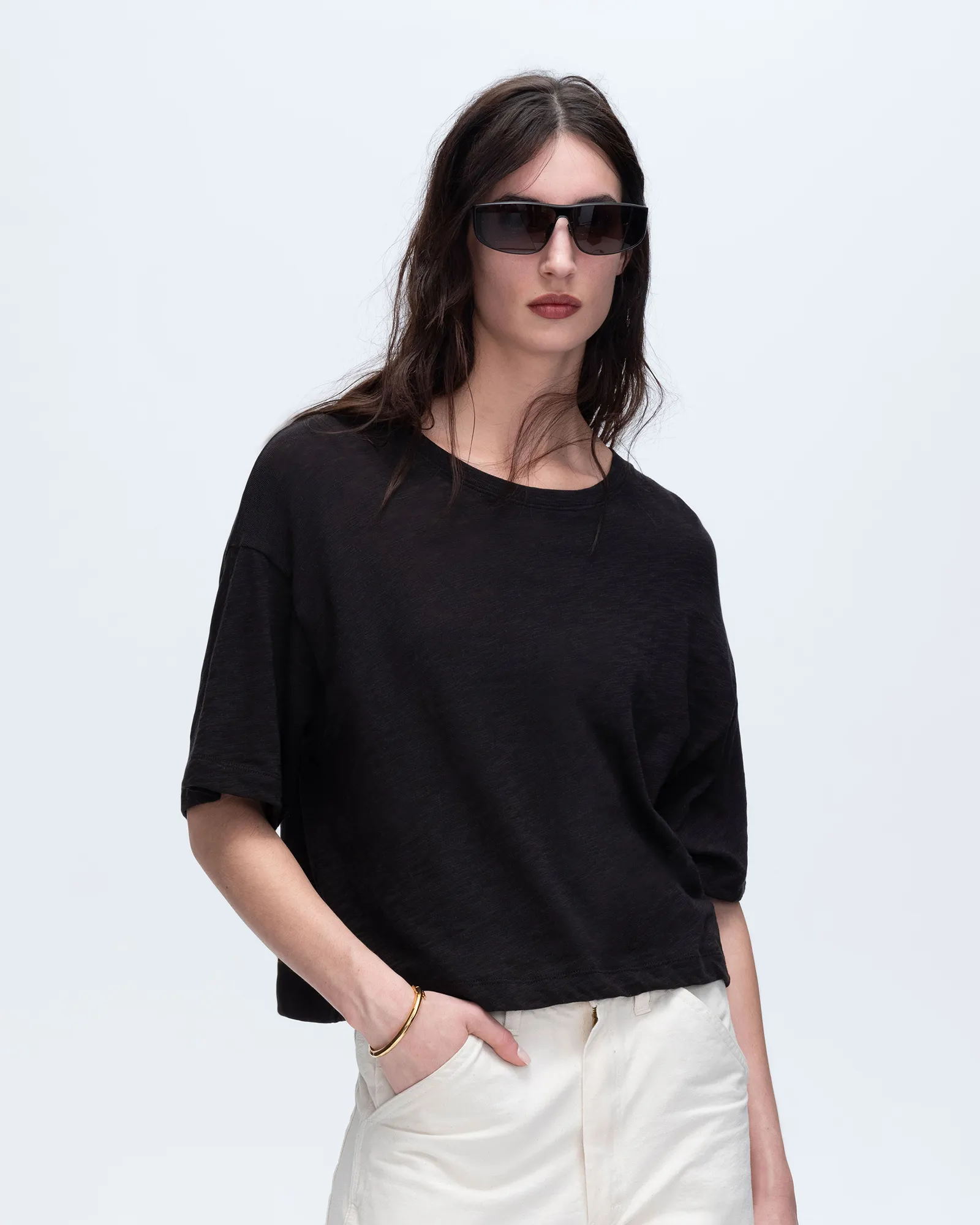 Slub Jersey Crew Neck Tee - Black loose vibe