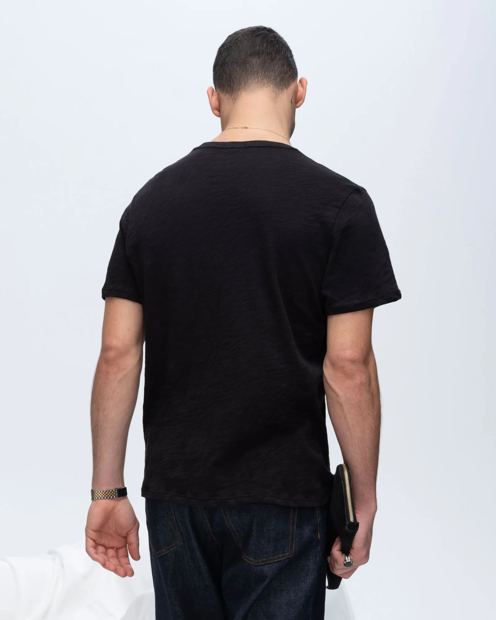 Slub Jersey Crew Neck Tee - Black care mood