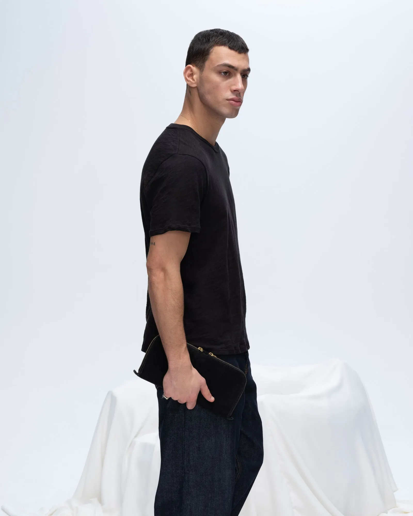 Slub Jersey Crew Neck Tee - Black happy wear