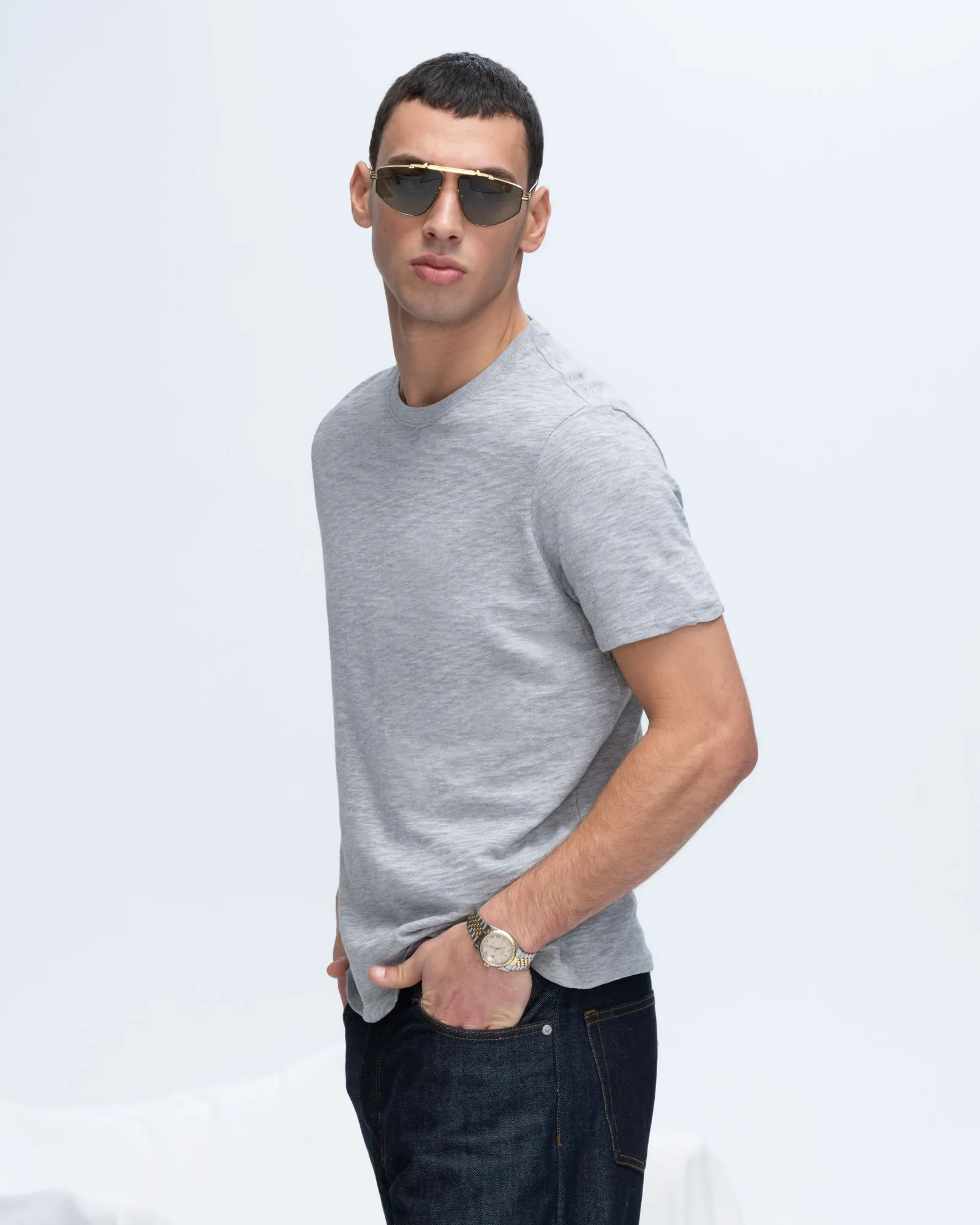 Slub Jersey Crew Neck Tee - Heather Grey loose vibe
