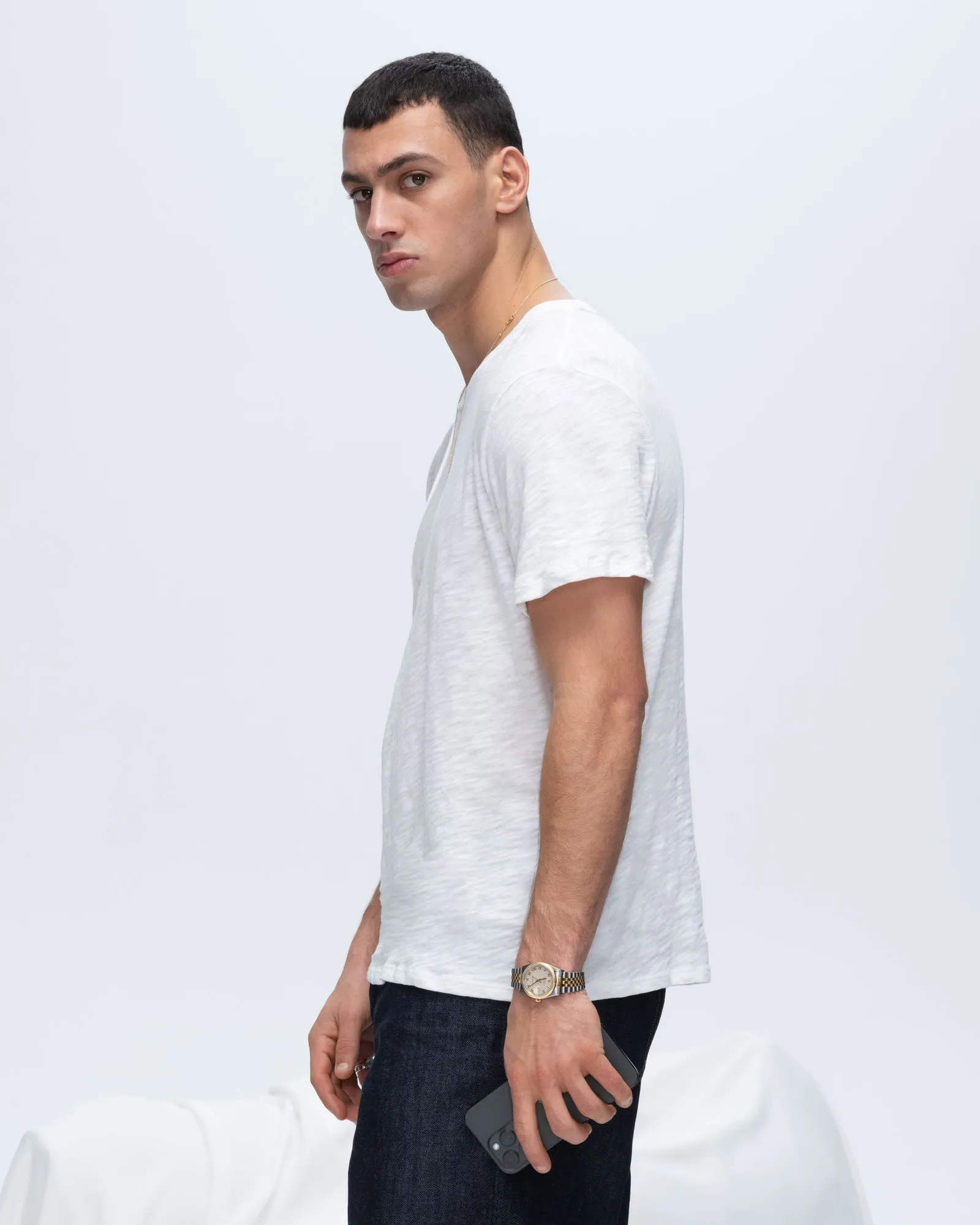 Slub Jersey Crew Neck Tee - White office casual