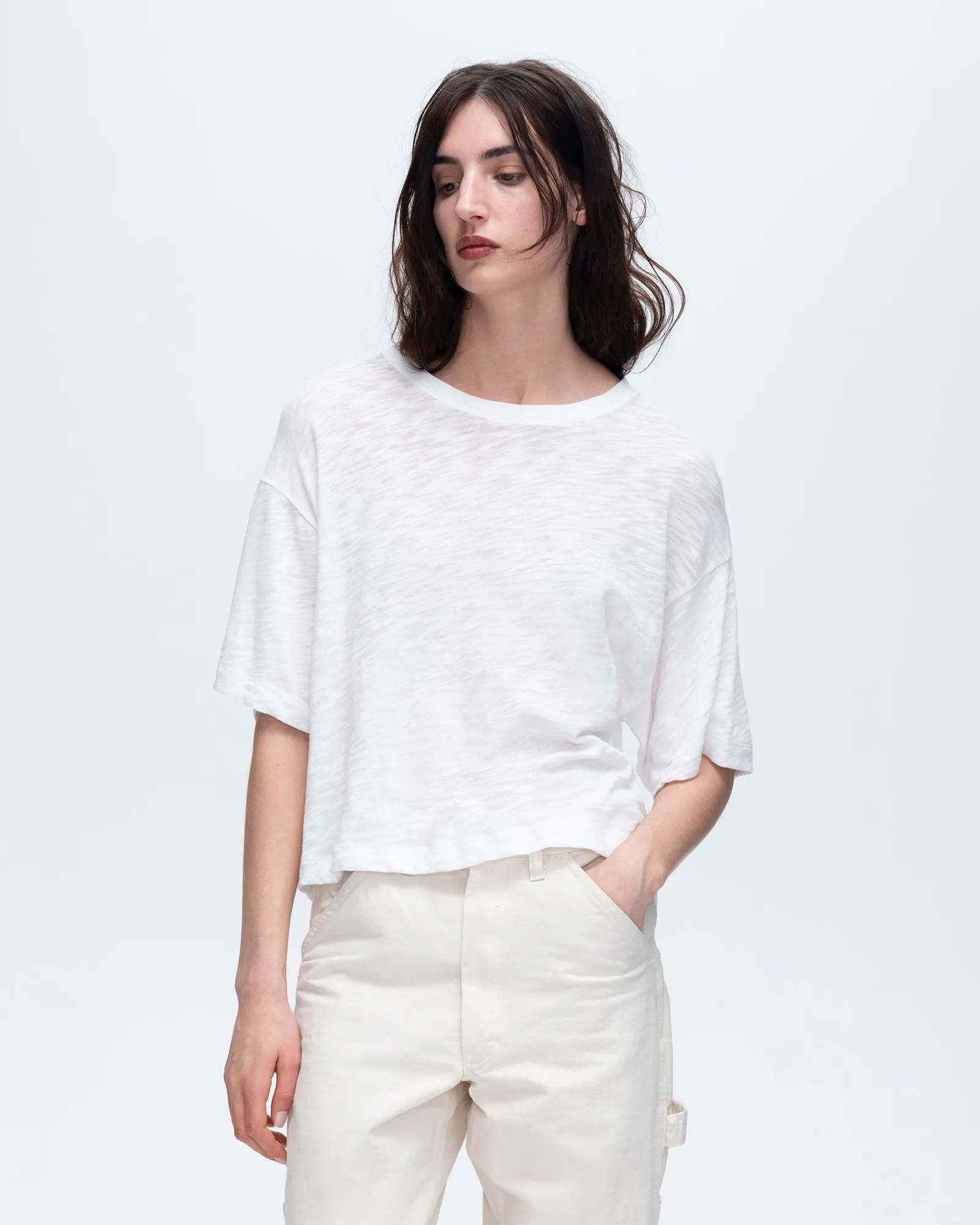 Slub Jersey Crew Neck Tee - White love layer