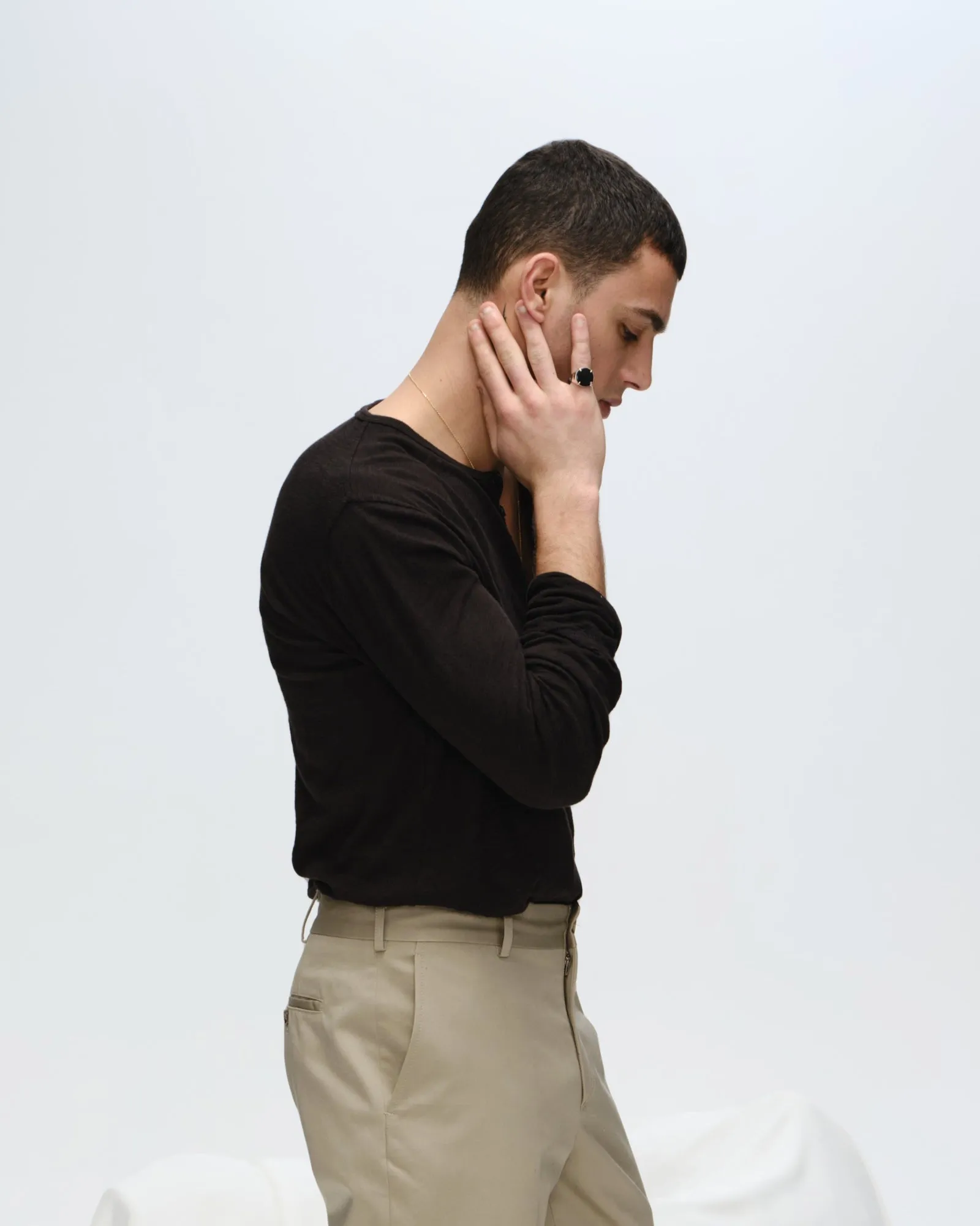 Slub Jersey Destroyed Wash Henley - Black outdoor ready