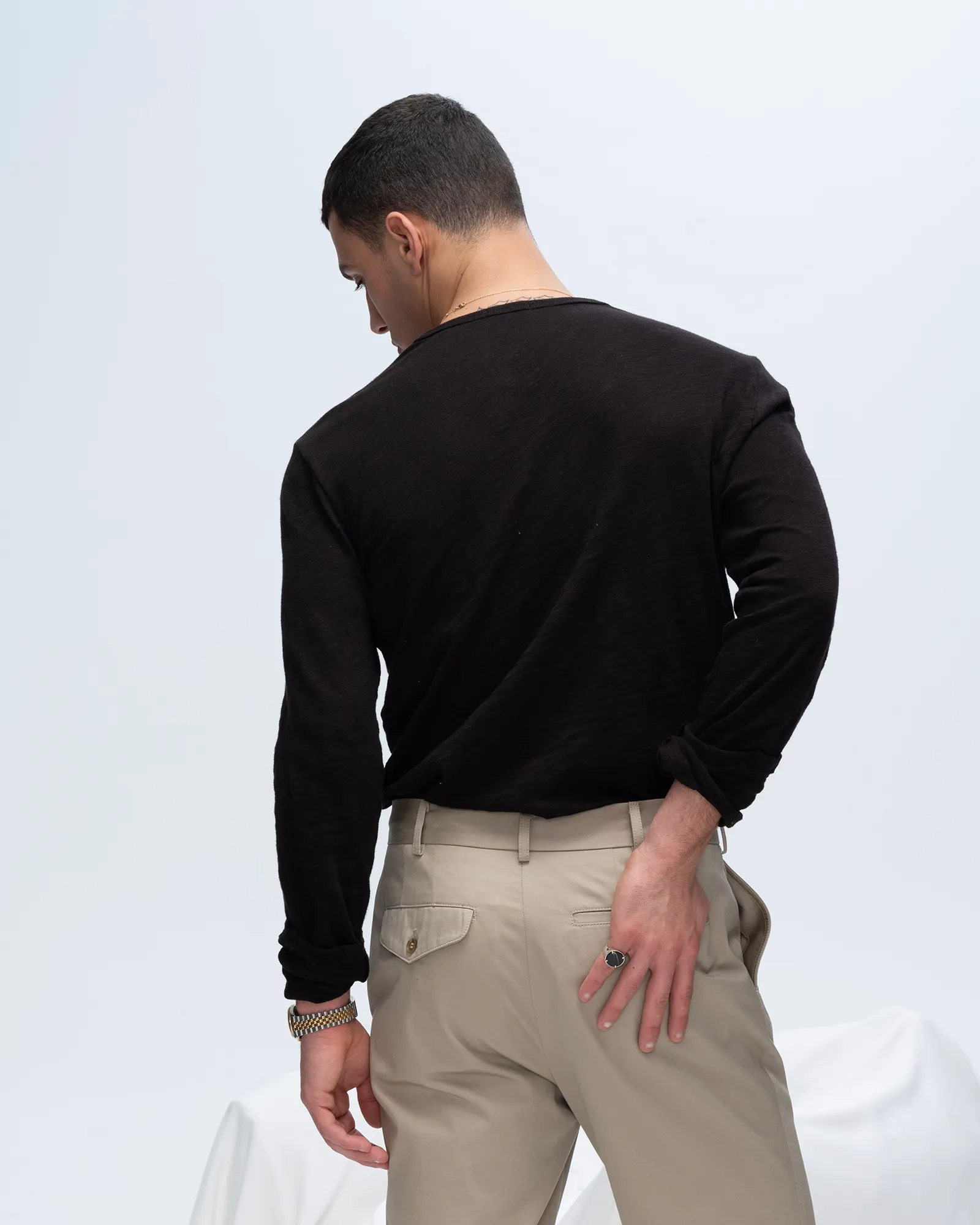 Slub Jersey Destroyed Wash Henley - Black daily charm