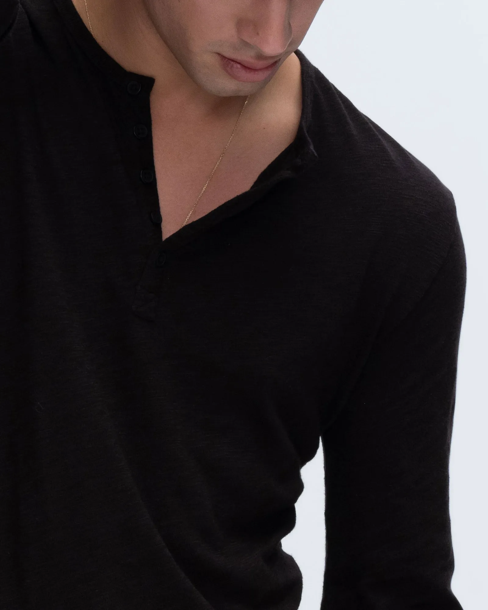 Slub Jersey Destroyed Wash Henley - Black gender free