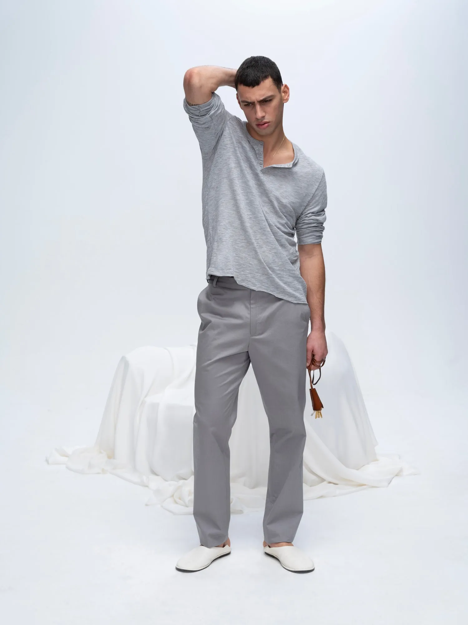 Slub Jersey Destroyed Wash Henley - Heather Grey active wear