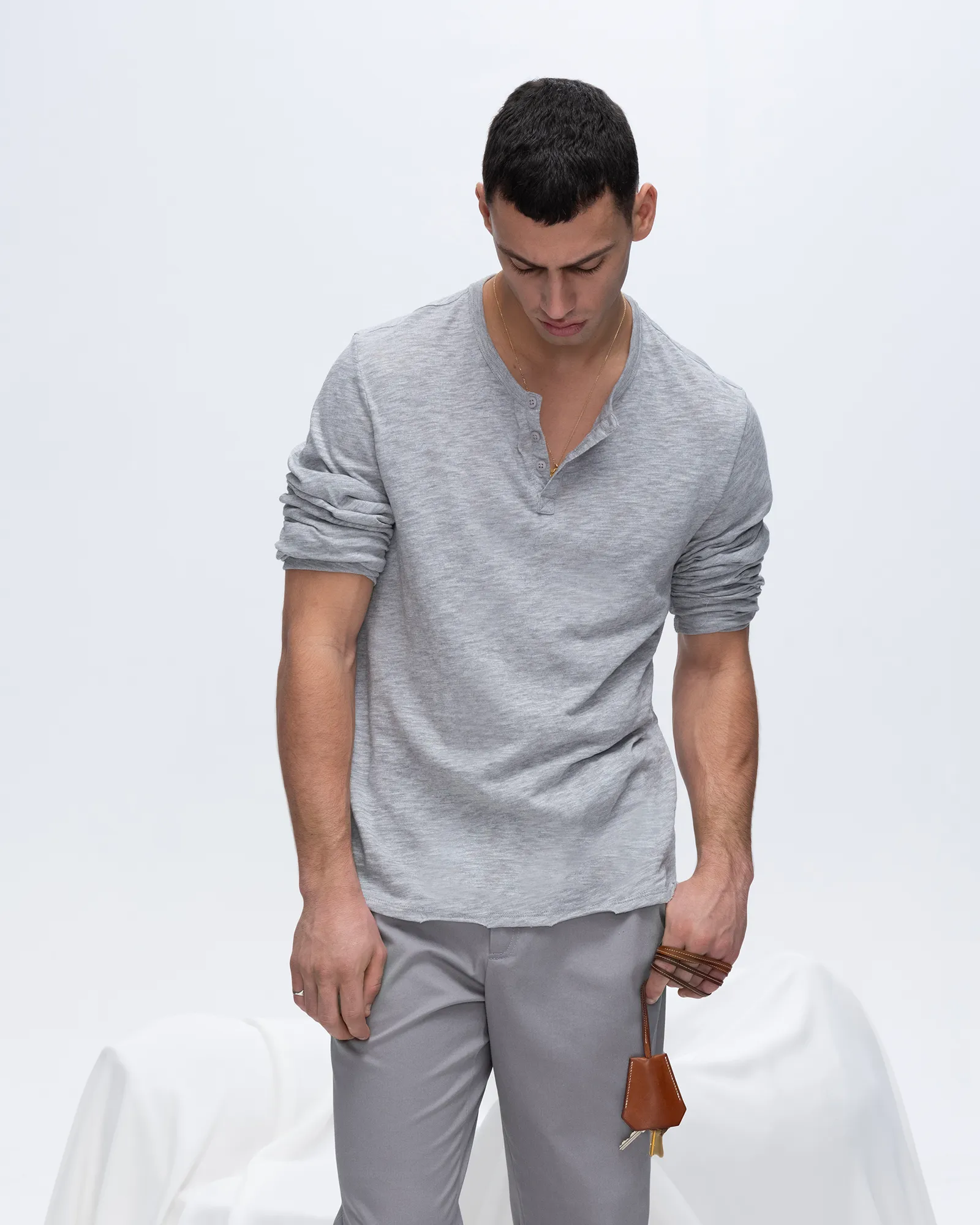 Slub Jersey Destroyed Wash Henley - Heather Grey travel style