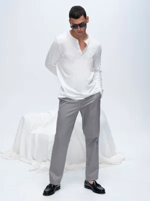 Slub Jersey Destroyed Wash Henley - White fluid form