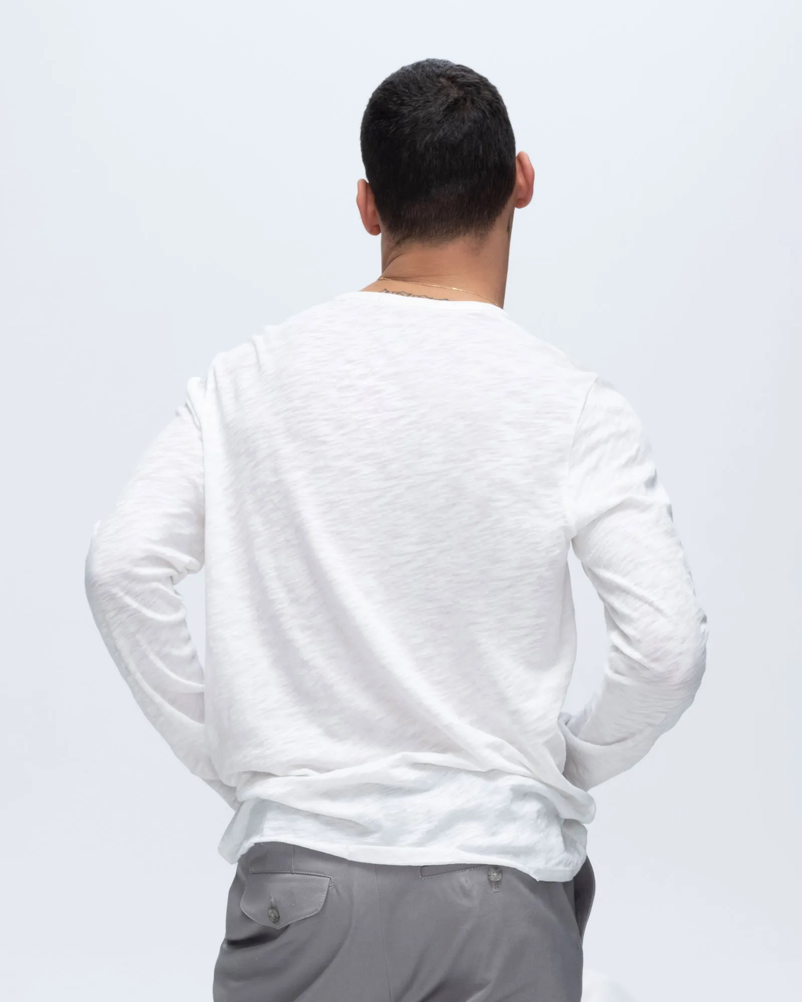 Slub Jersey Destroyed Wash Henley - White cloud touch