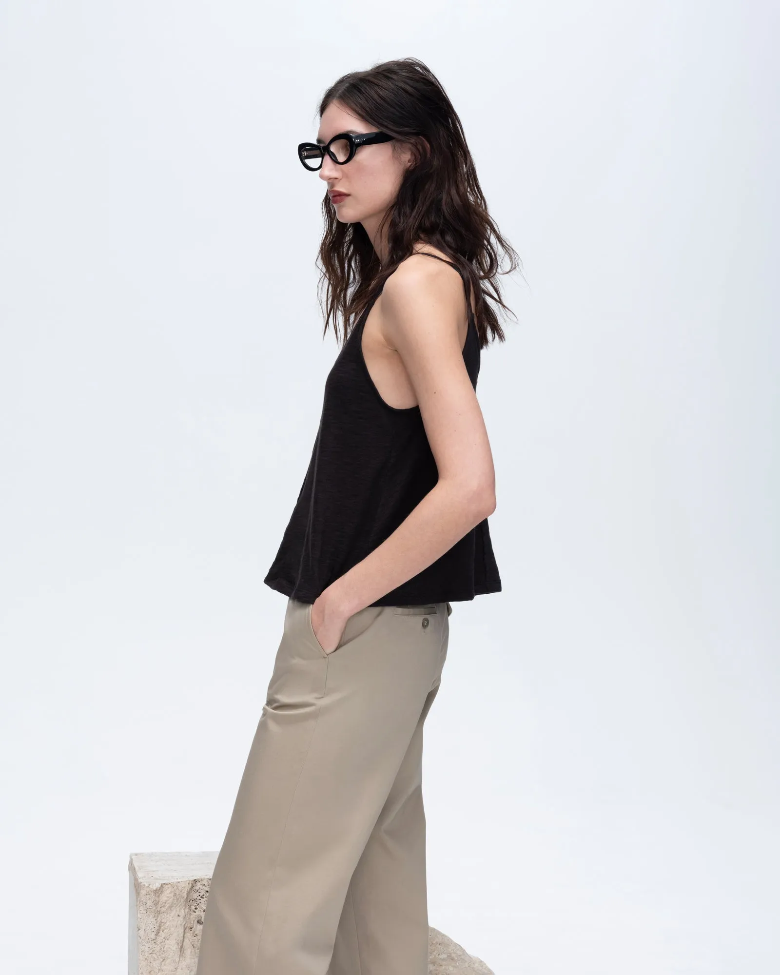 Slub Jersey Exposed Seam Tank Top - Black bare look