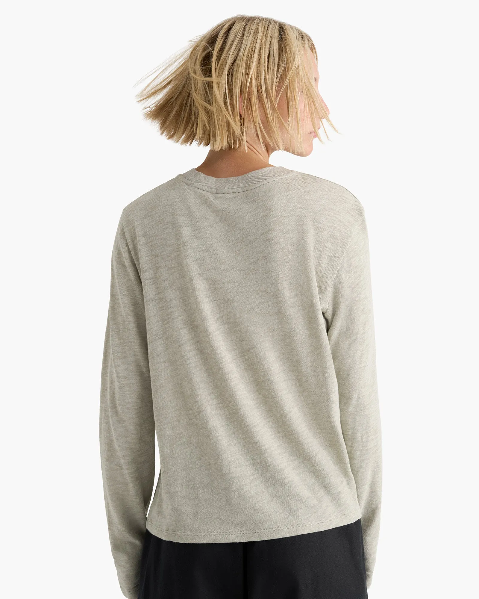 Slub Jersey Long Sleeve Crop Tee - Abbey Stone art fusion