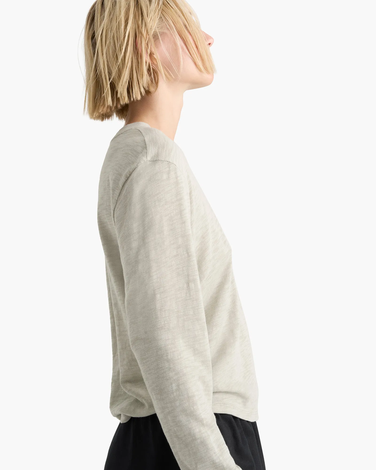 Slub Jersey Long Sleeve Crop Tee - Abbey Stone cozy edge