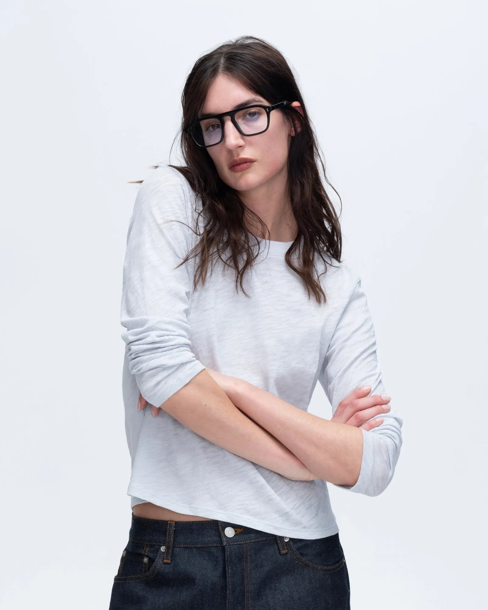 Slub Jersey Long Sleeve Crop Tee - Powder Blue feel right