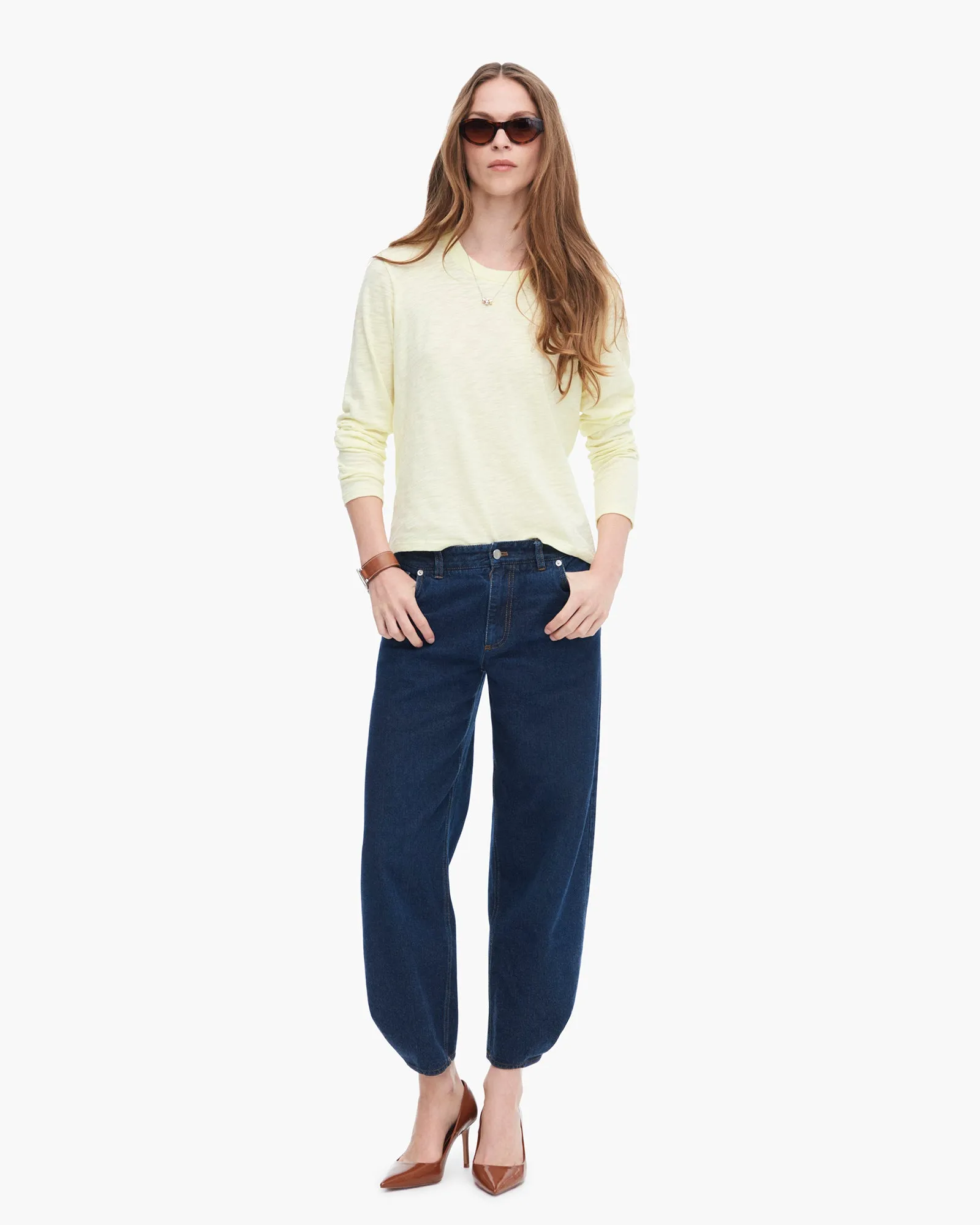 Slub Jersey Long Sleeve Crop Tee - Tender Yellow smart casual