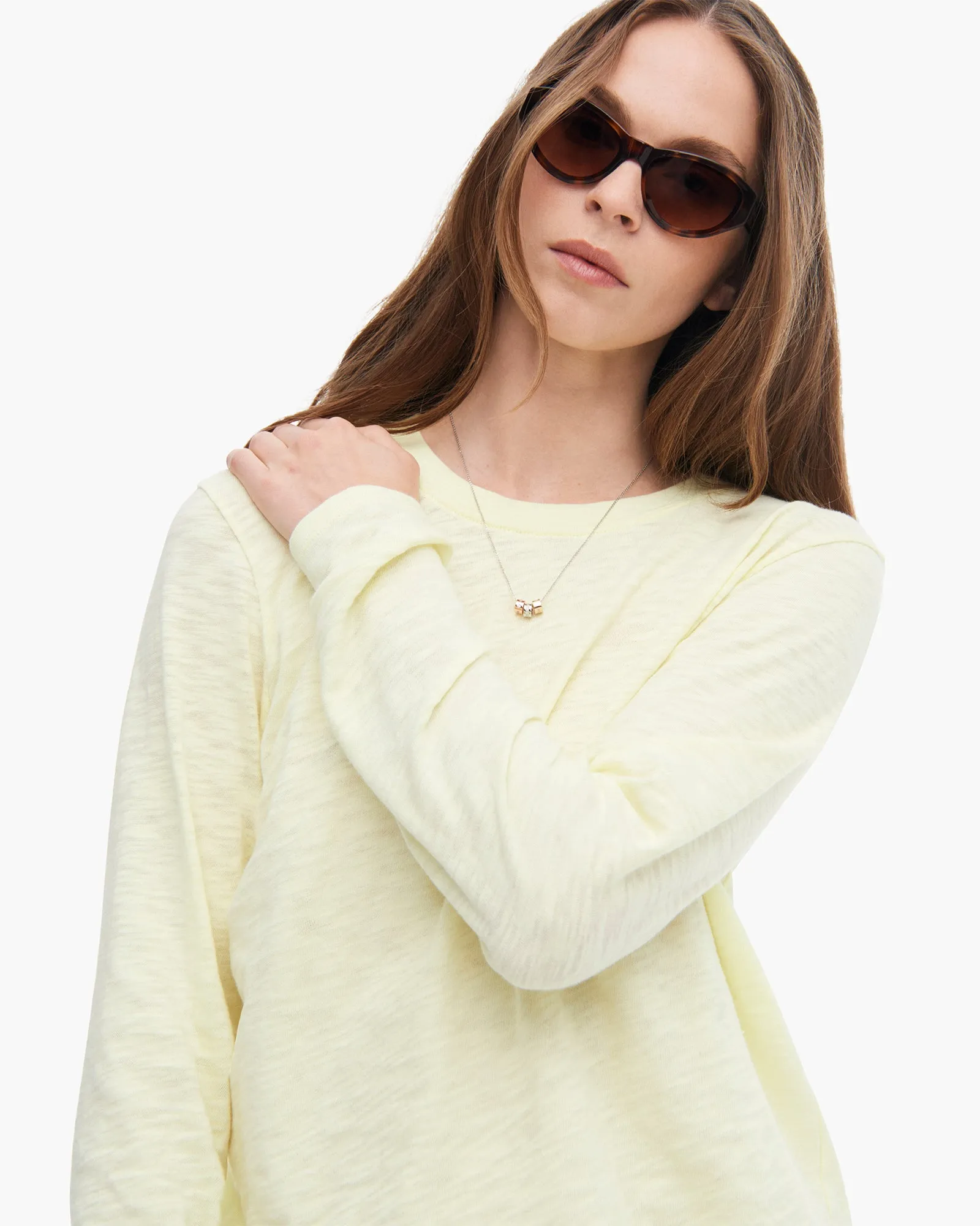 Slub Jersey Long Sleeve Crop Tee - Tender Yellow subtle edge