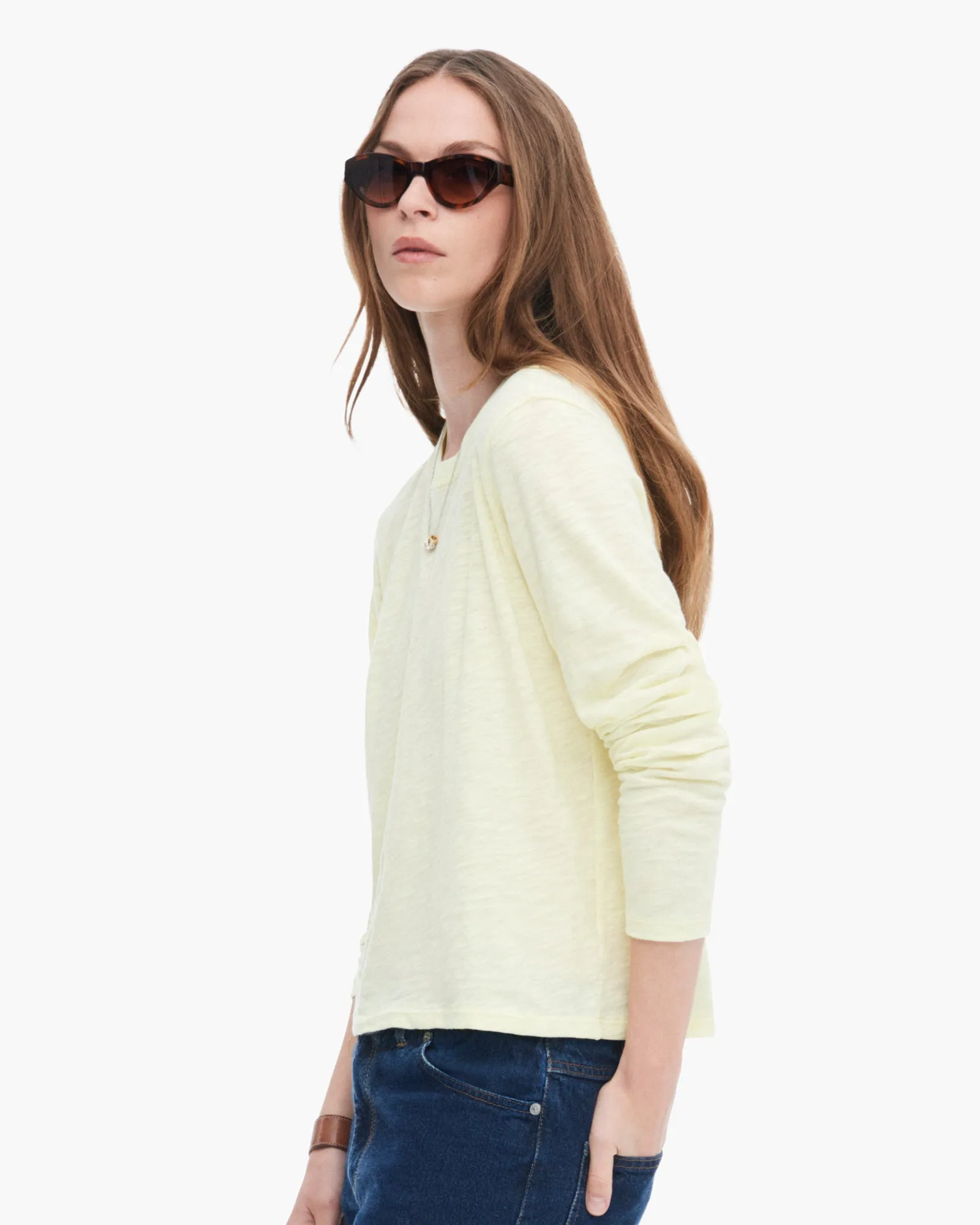 Slub Jersey Long Sleeve Crop Tee - Tender Yellow basic vibe