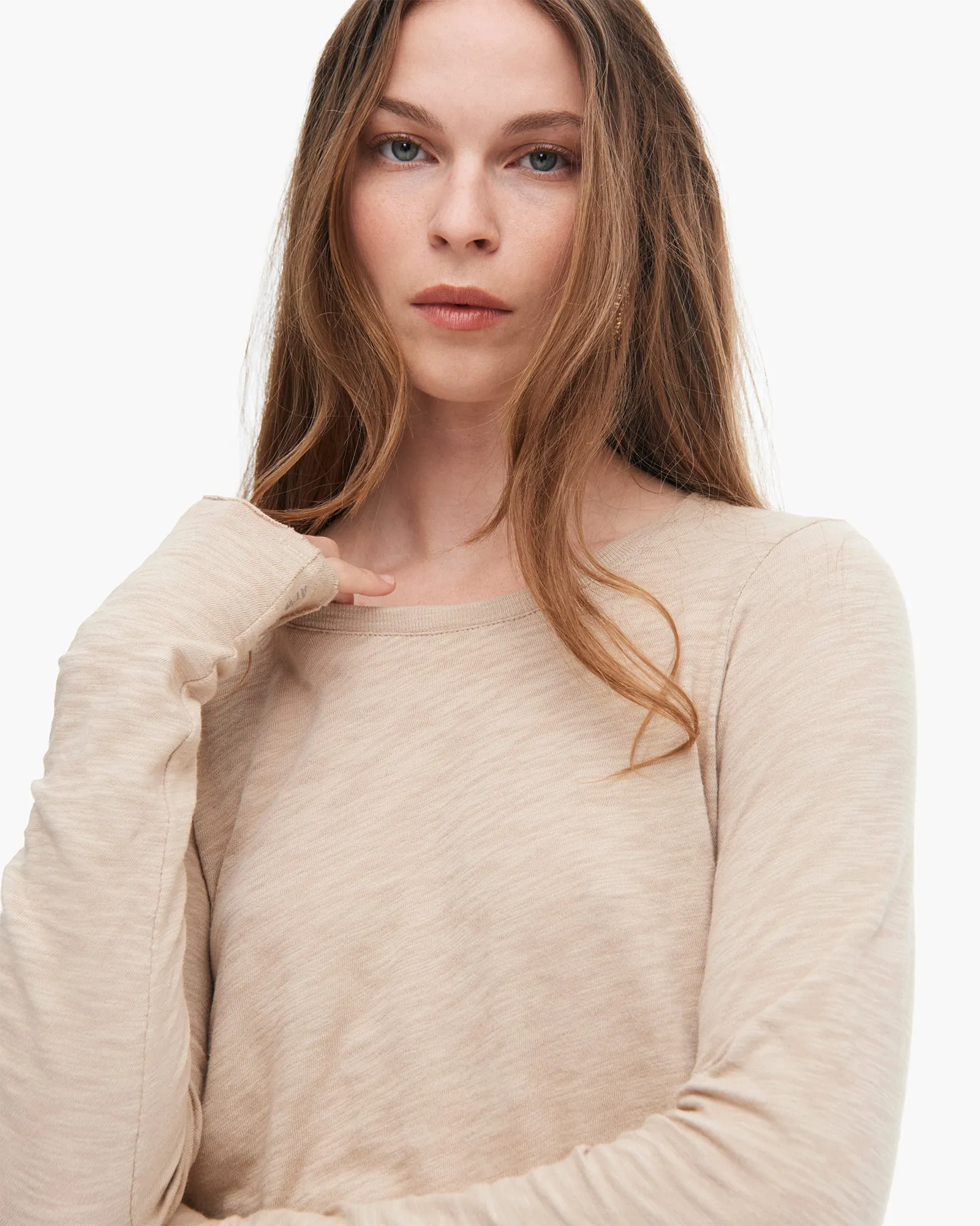Slub Jersey Long Sleeve Destroyed Crew - Dune everyday wear