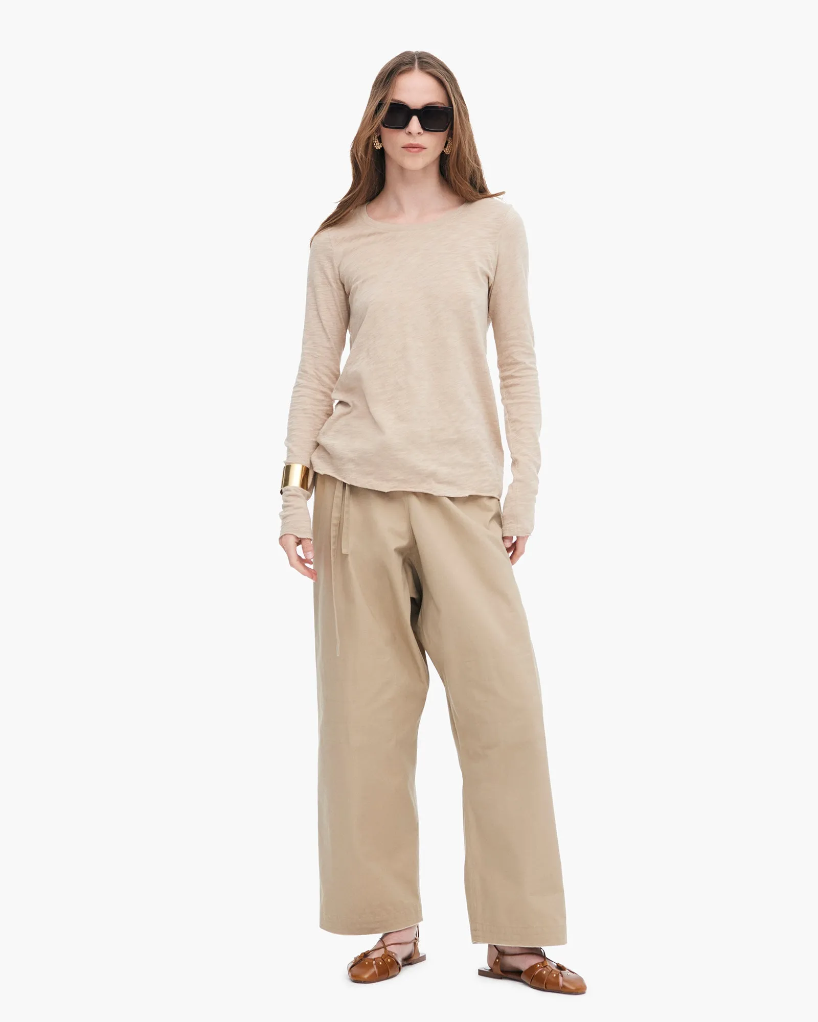 Slub Jersey Long Sleeve Destroyed Crew - Dune soft core