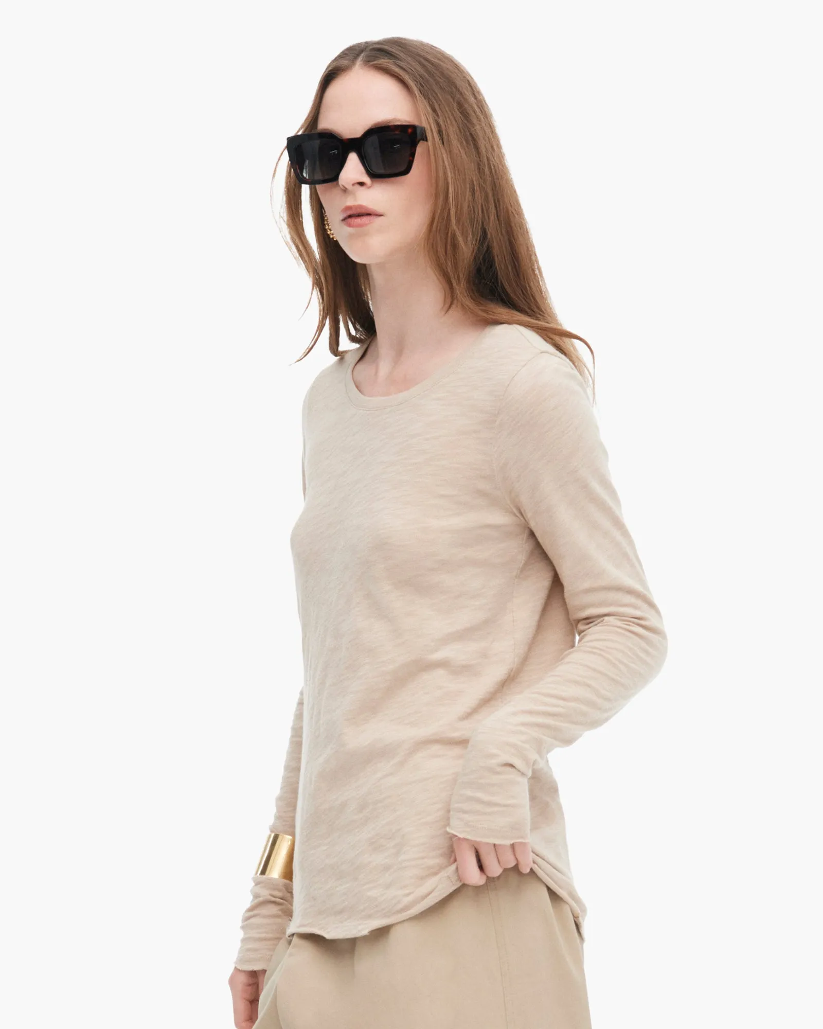 Slub Jersey Long Sleeve Destroyed Crew - Dune love fit