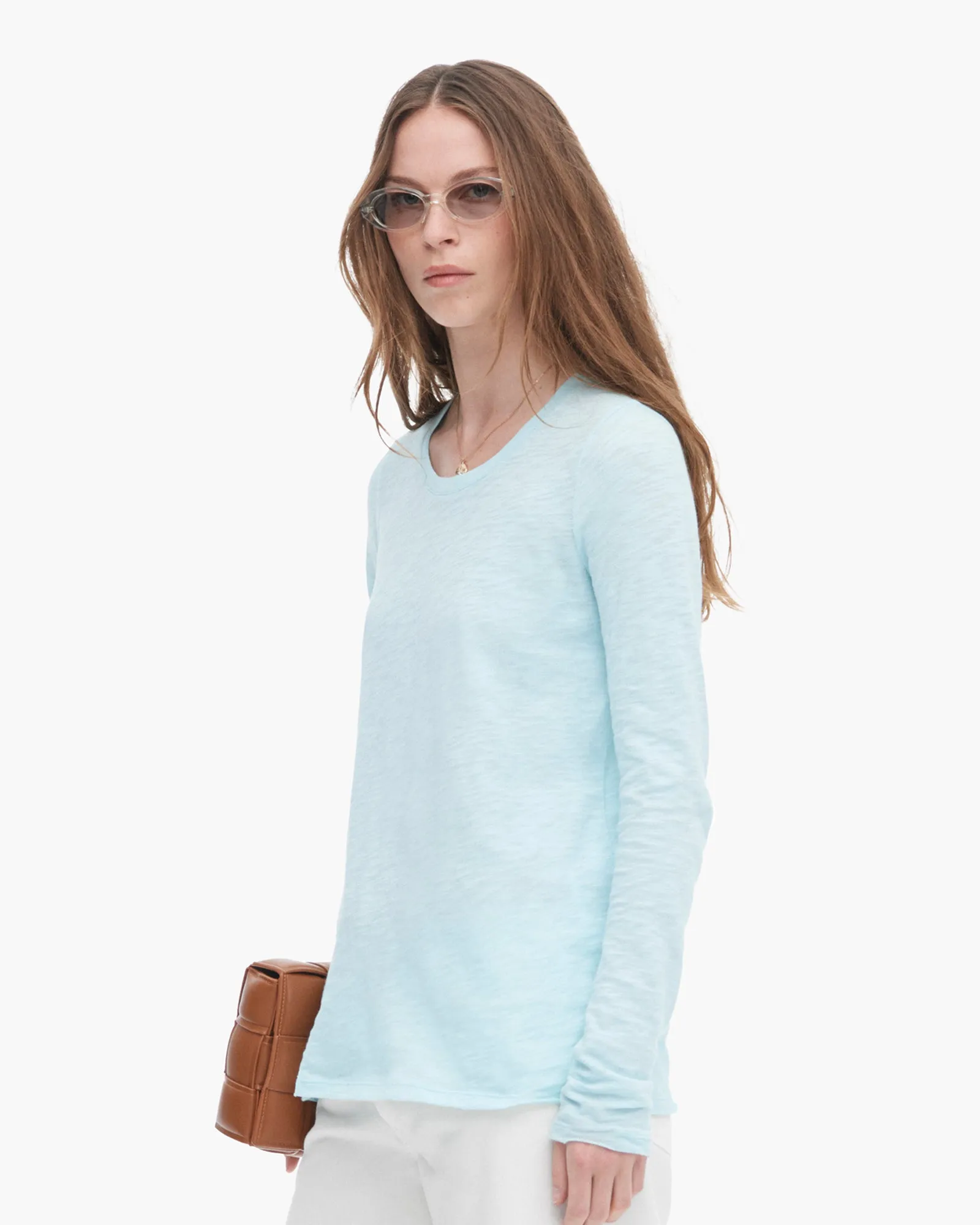 Slub Jersey Long Sleeve Destroyed Crew - Ocean Blue laidback layer