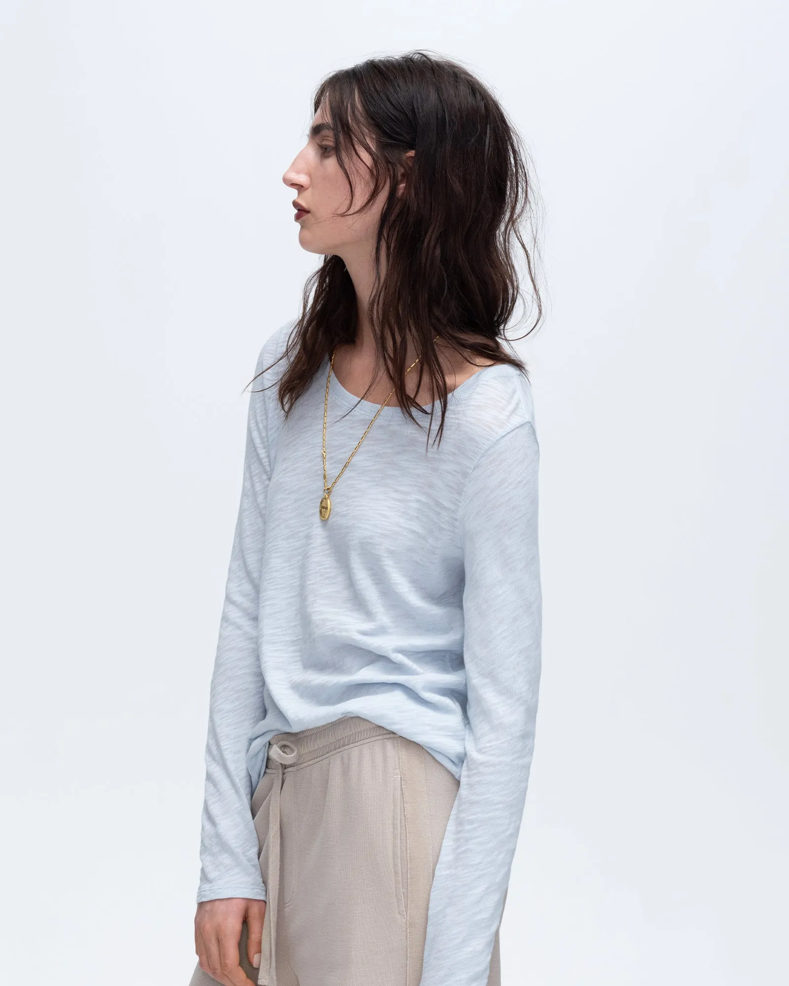 Slub Jersey Long Sleeve Destroyed Crew - Powder Blue bold pick