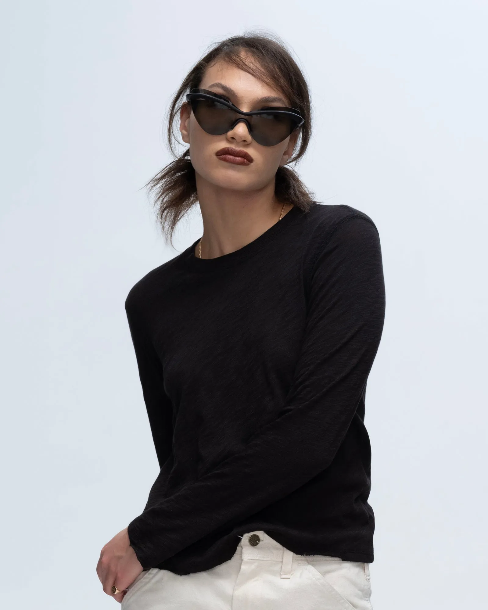 Slub Jersey Long Sleeve Destroyed Wash Crop Tee - Black life ready
