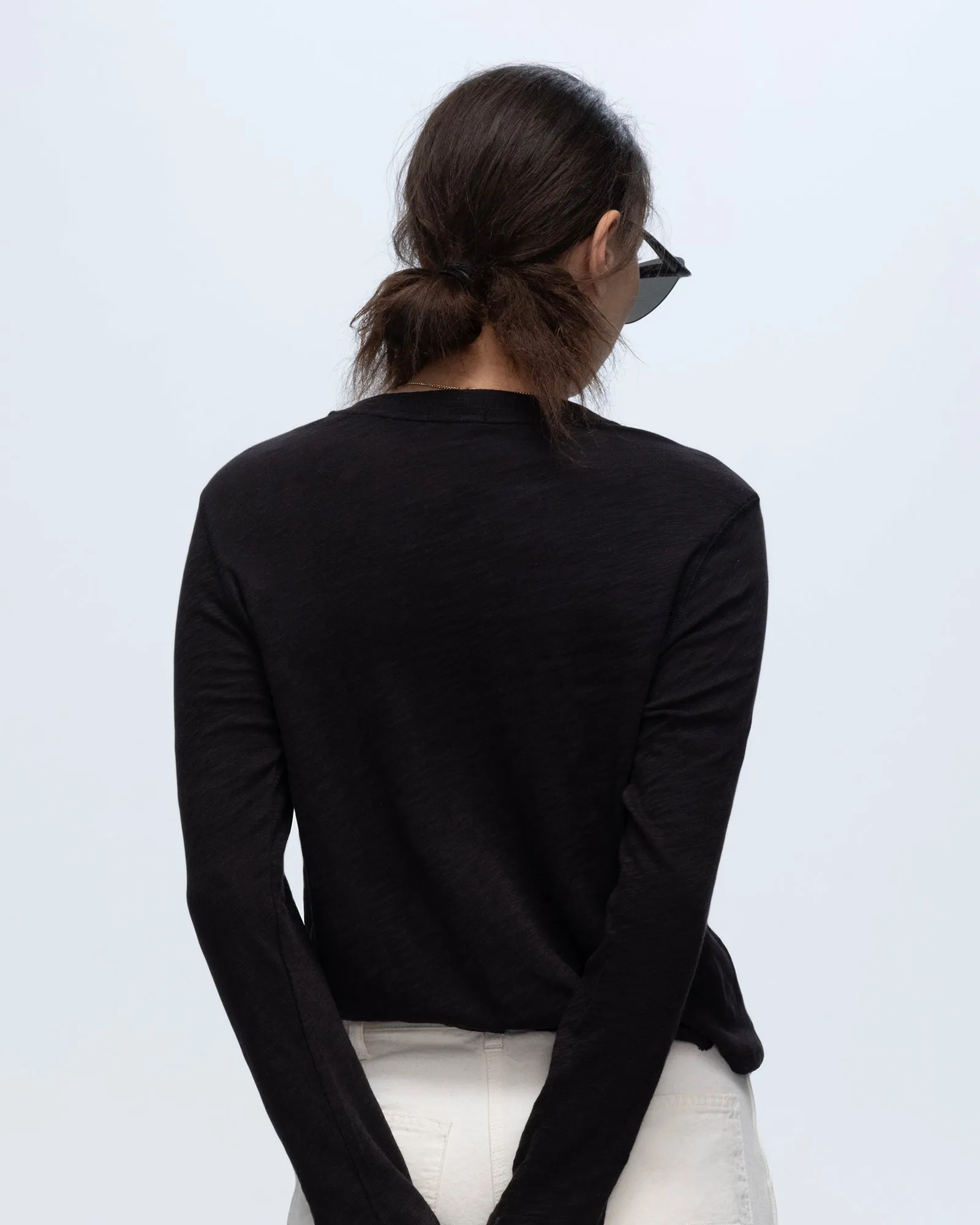 Slub Jersey Long Sleeve Destroyed Wash Crop Tee - Black daily charm